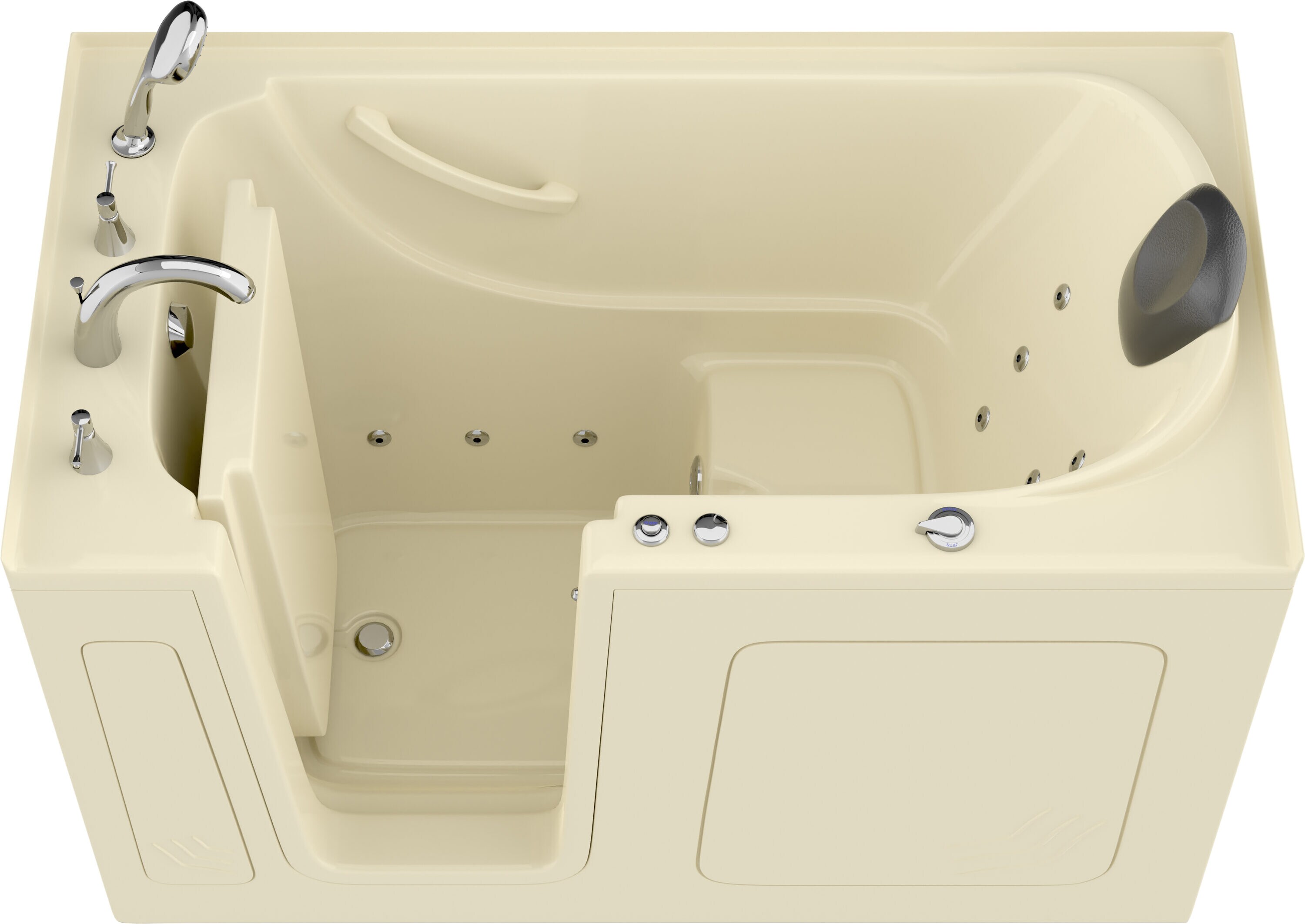 Endurance LS3260LBH-CP Safe Palace 32-in x 59.625-in Biscuit Acrylic Walk-In Whirlpool Tub with Faucet, Hand Shower and Drain (Left Drain)