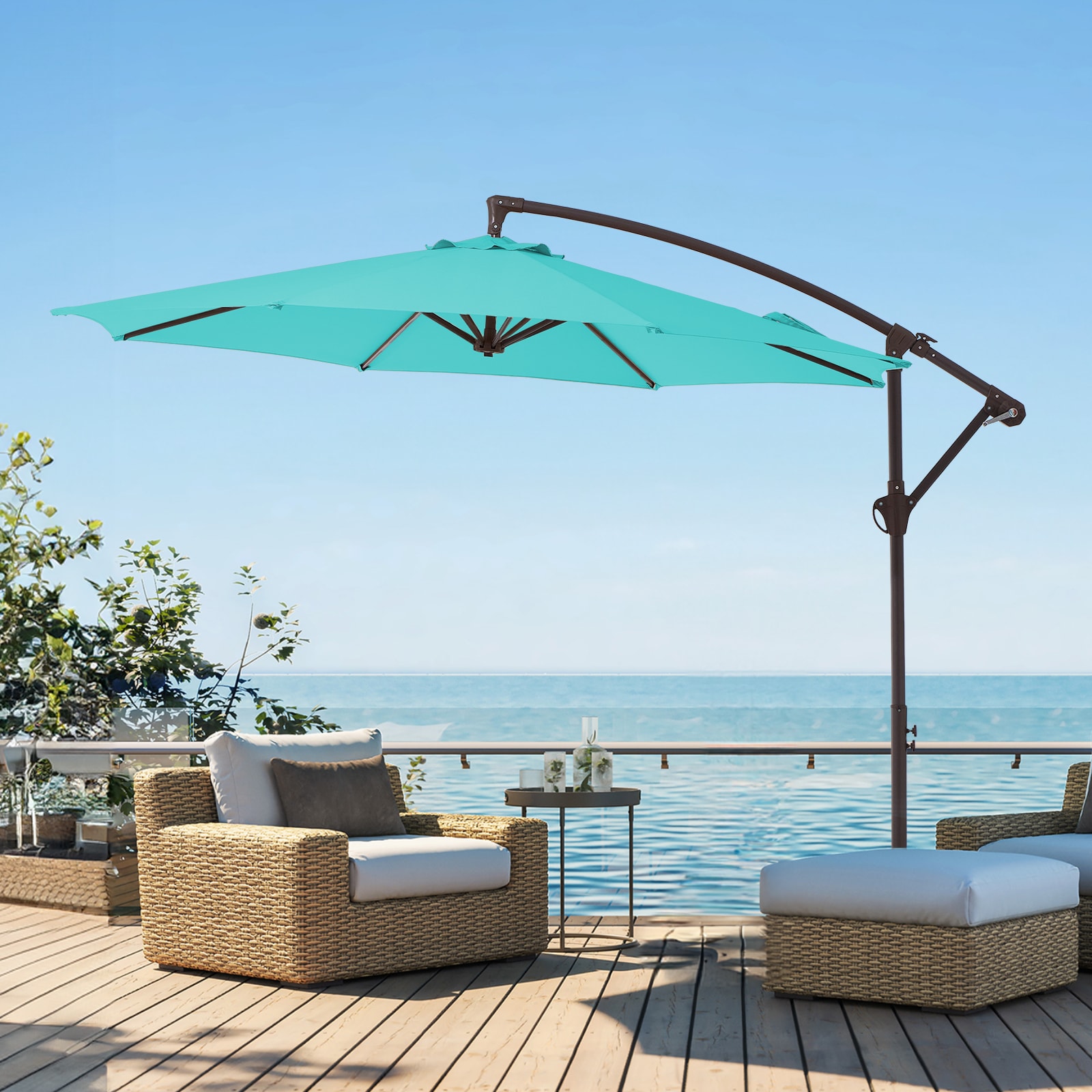 JEAREY JE-EDXJS-10FT-QL 10-ft Steel Light blue Crank Offset Patio Umbrella