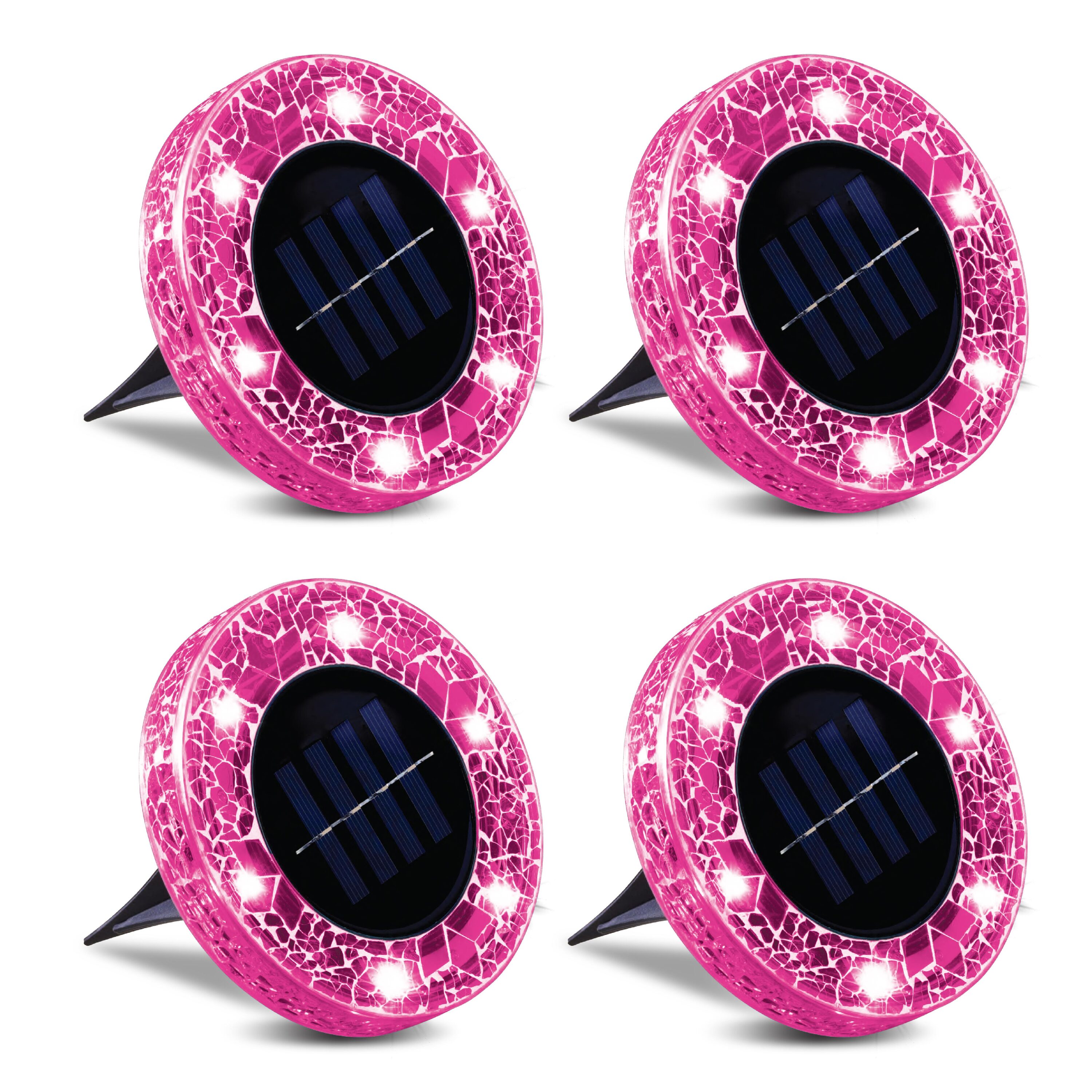 Pink Mosaic Solar LED Pathway Lights with Auto On/Off - 4 Pack