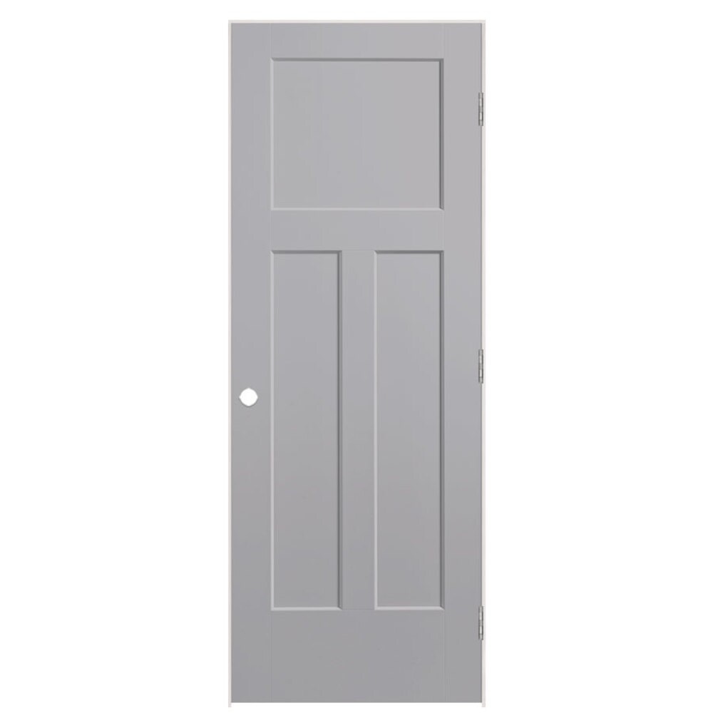 Masonite 803501 36-in x 80-in Driftwood Hollow core 3-panel craftsman Left hand Smooth Prefinished Molded composite Flat Jamb Single Prehung Interior Door