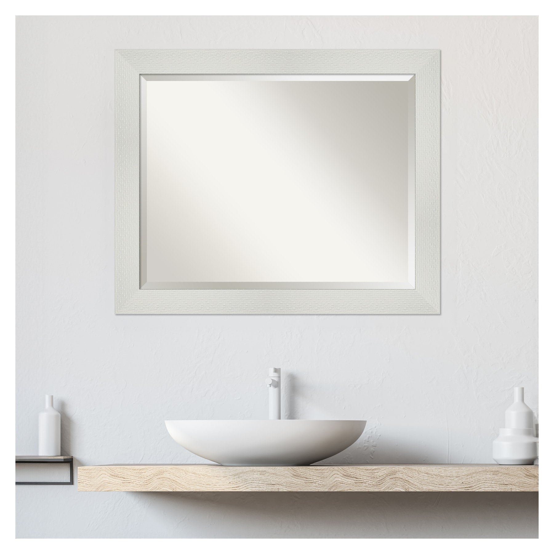 Elegant Mosaic White Wood Framed 26.5" Vanity Mirror