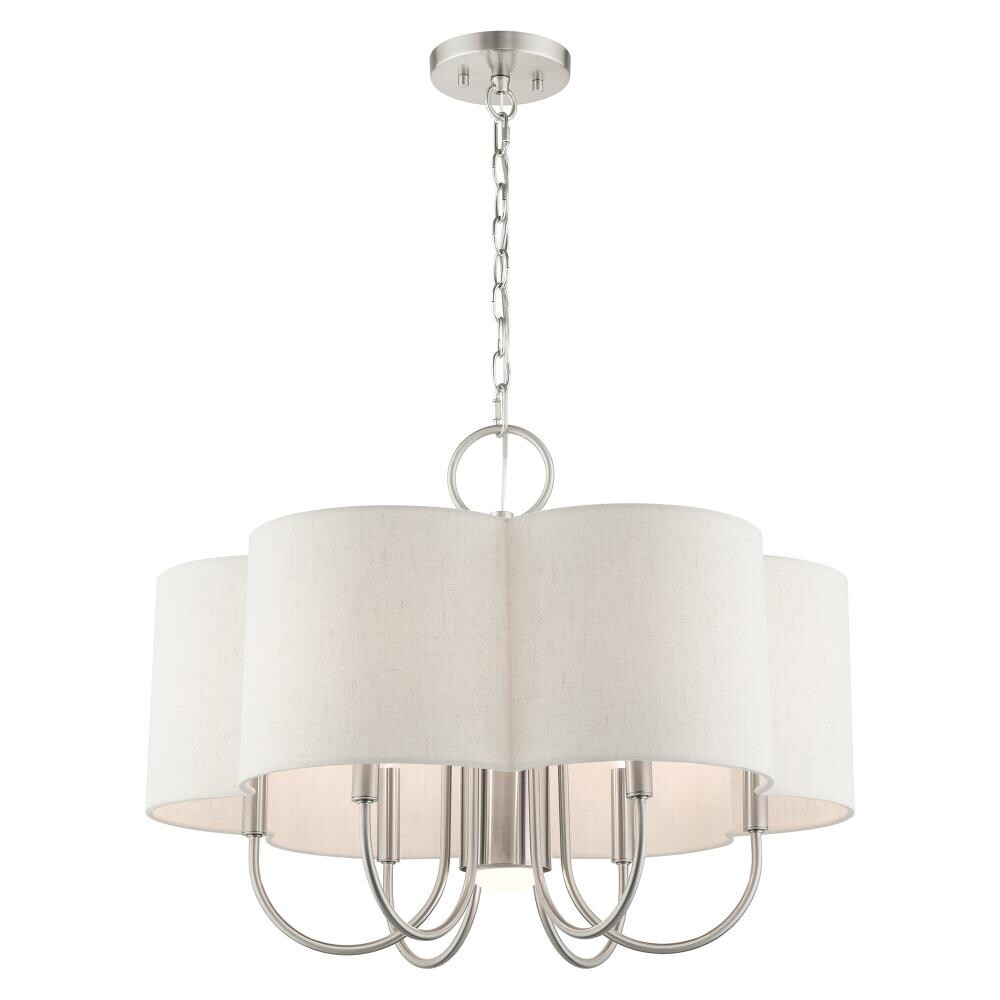 Brushed Nickel 24" Drum Chandelier with Oatmeal Shade