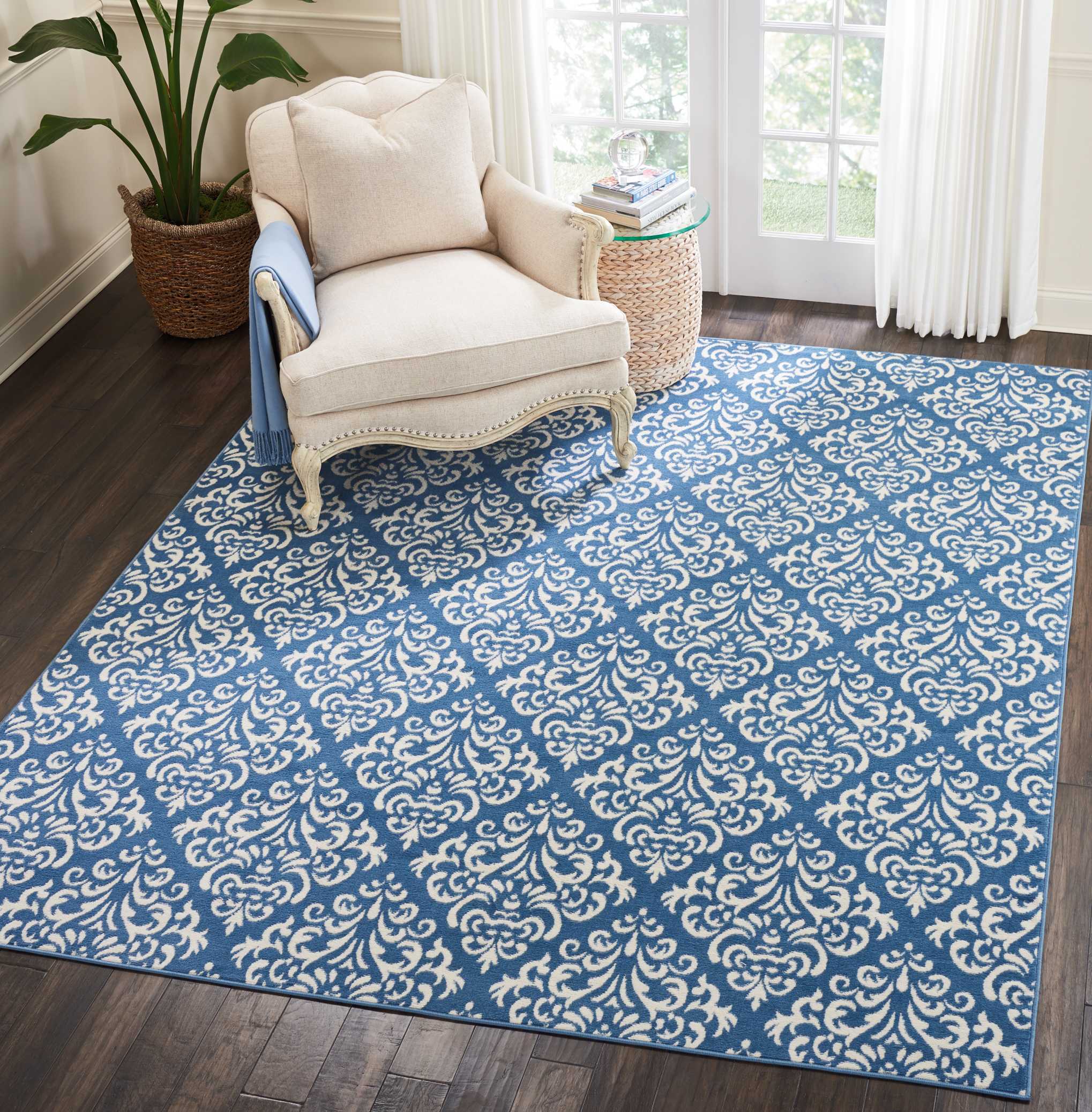 Nourison 99446411655 Grafix 8 x 10 (ft) Loomed Polypropylene Blue Rectangular Indoor Abstract Area rug