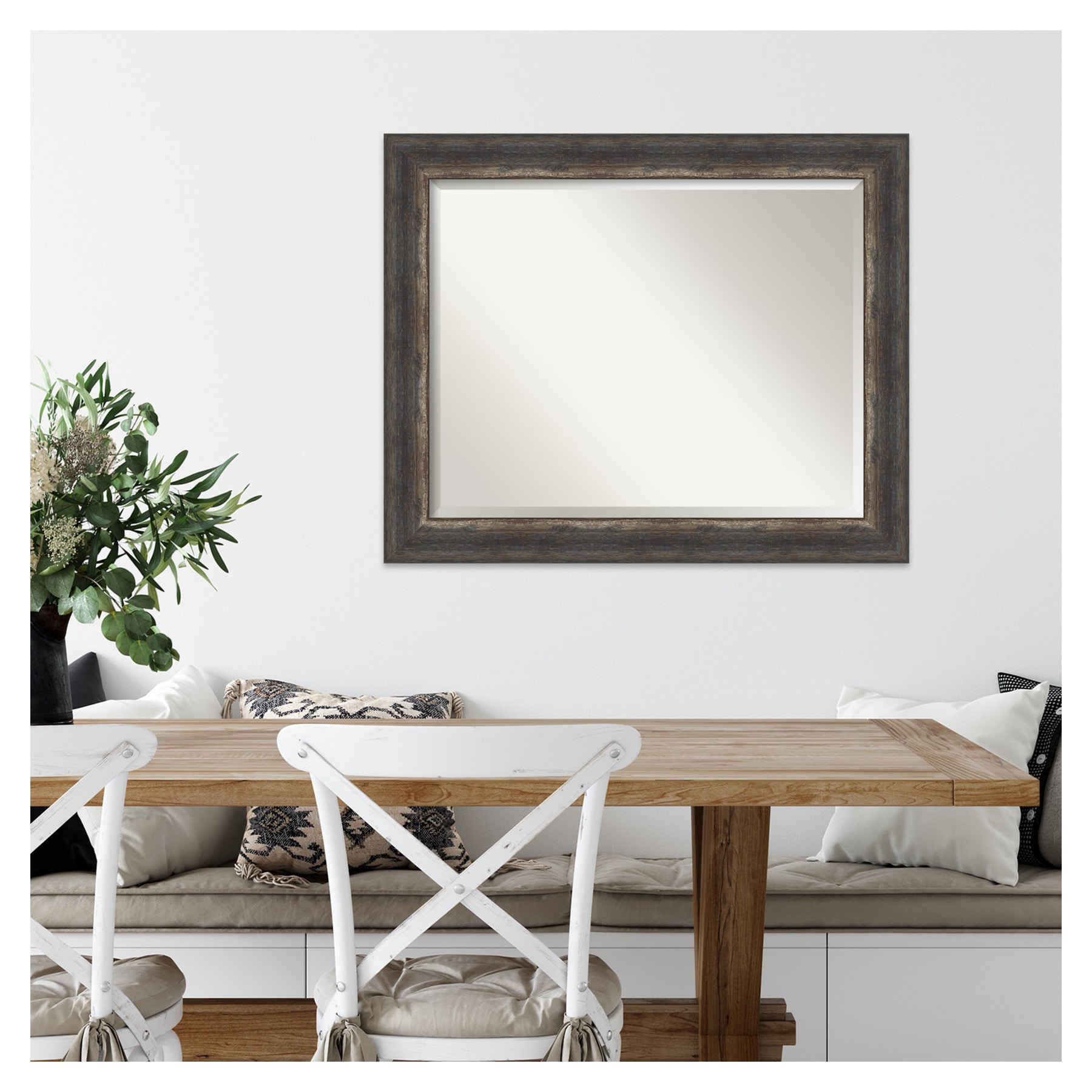 33" x 27" Bark Rustic Char Framed Wall Mirror Brown - Amanti Art
