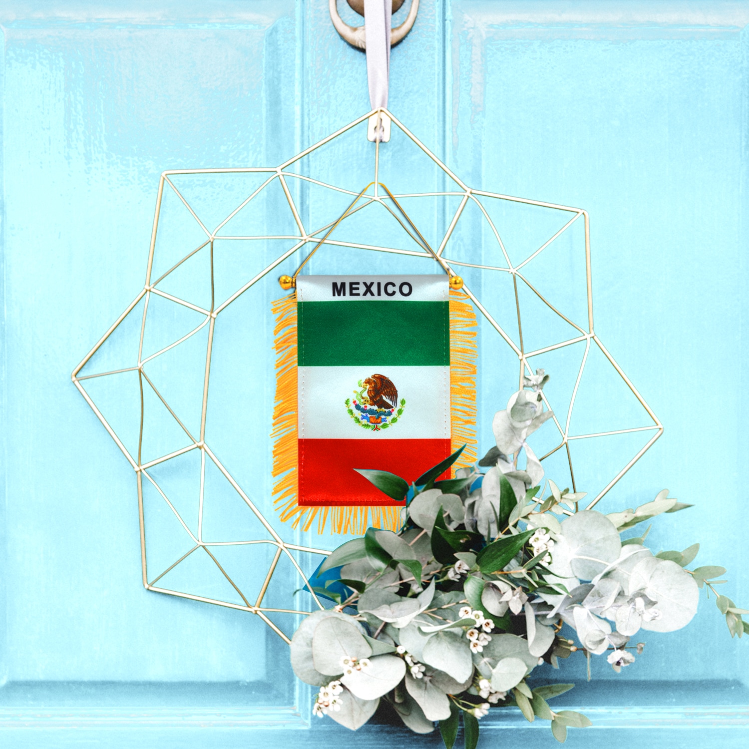 Mexican Flag 4x6 Inch Fringed Window Hanging Banner