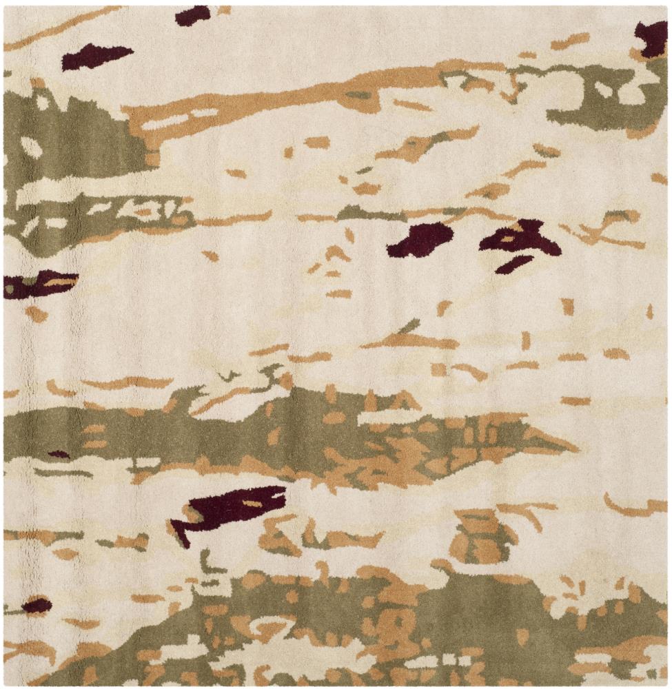 Bella Beige and Green Hand-Tufted Wool Area Rug, 5' x 5'