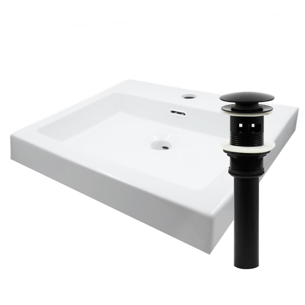 Novatto NP-01317MB Modern White Porcelain Vessel Rectangular Modern Bathroom Sink Drain Included (19-in x 17.5-in)