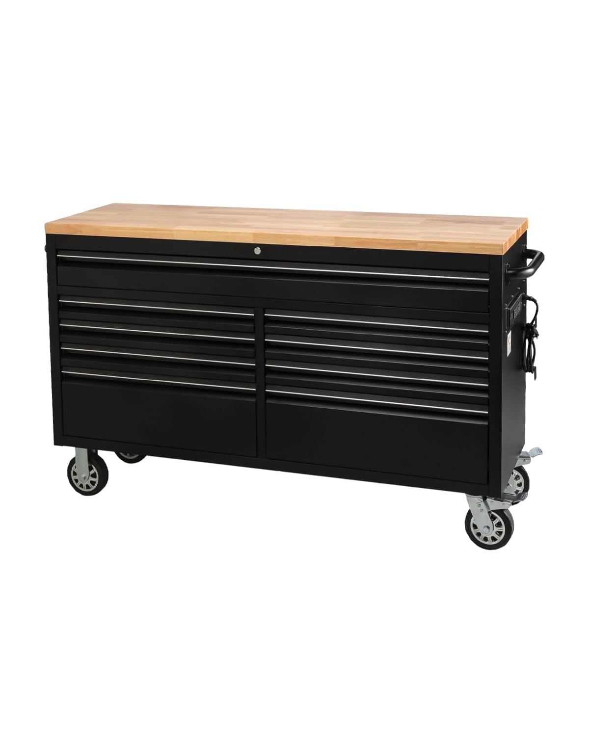 GarveeLife High Capacity Mobile Tool Storage Cabinet 61 Inch With 9 Lockable Drawers Rubber Wood Work Surface And Heavy Duty Casters For Warehouse Workshop And Industrial Workspaces #LIVE66-0867