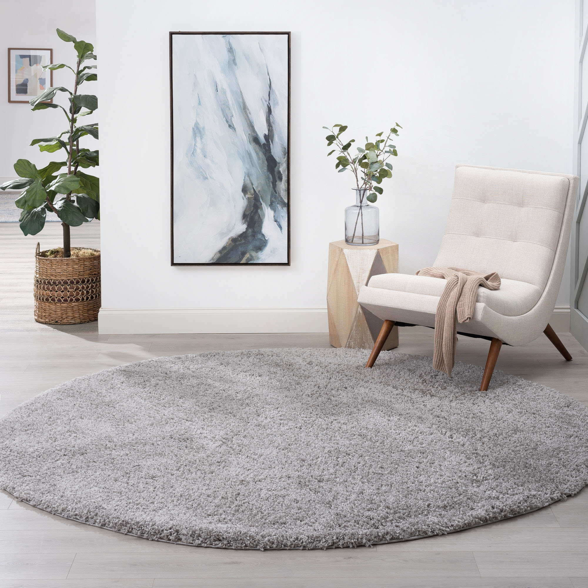Tayse JRS1002 8RND Jersey Shag 8 X 8 (ft) Silver Round Indoor Area Rug