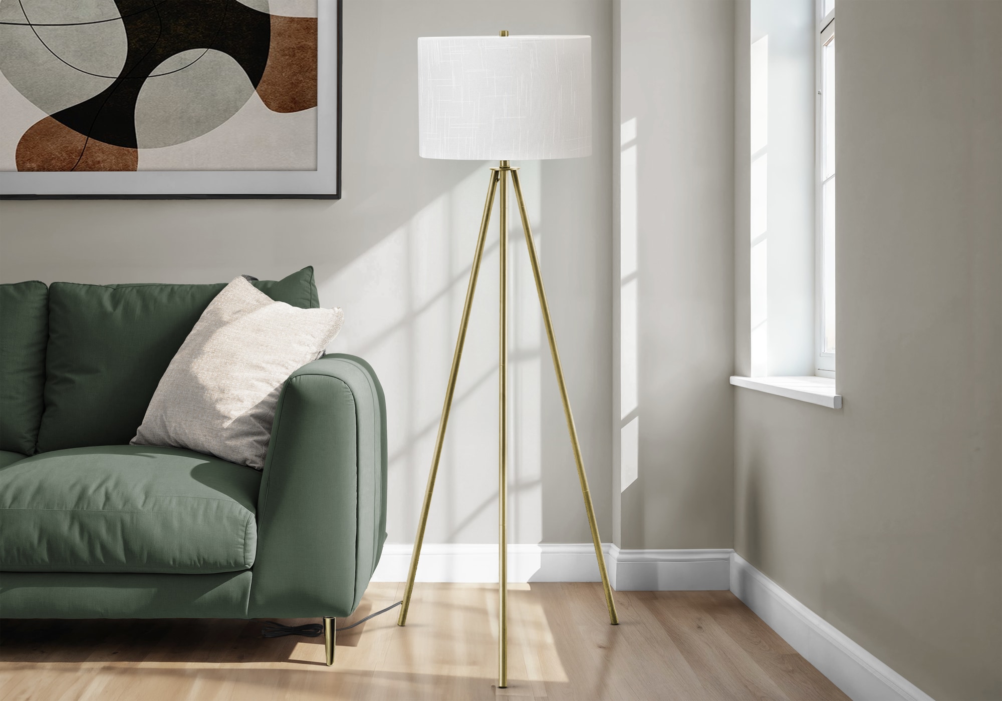 JUSHUA - Lighting 63-inch Floor Lamp Brass Metal Ivory Cream Shade Contemporary