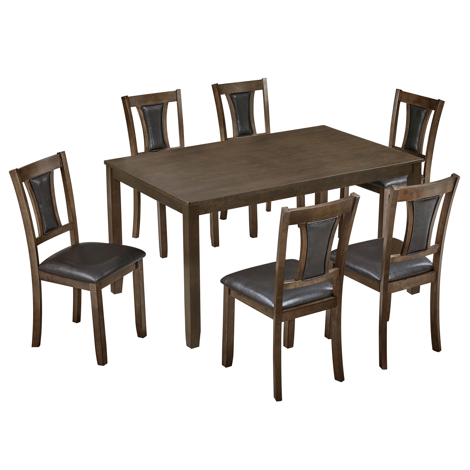 SINOFURN - Walnut Contemporary/Modern Dining Room Set with Rectangular Table ( Seats 6 )