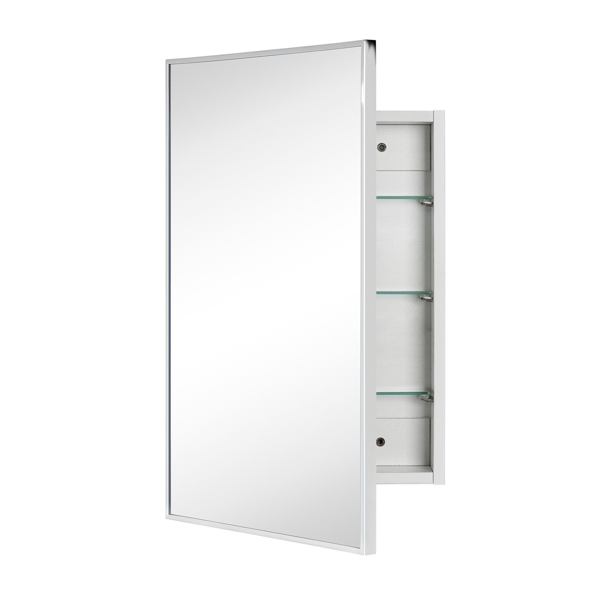 TEHOME Square Cornered Medicine Cabinet 17.5-in x 29-in Surface/Recessed Mount Chrome Mirrored Rectangle Soft Close Medicine Cabinet