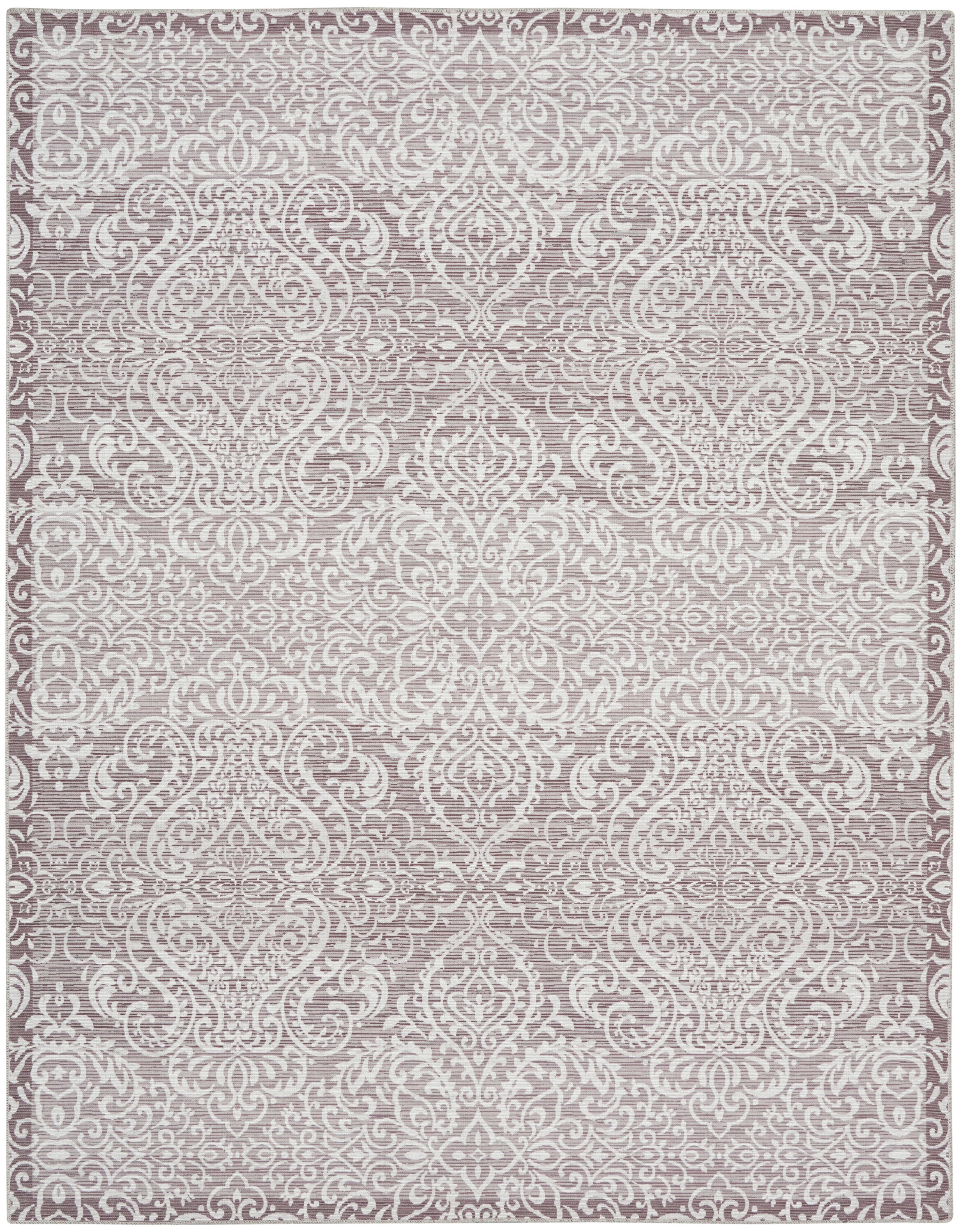Stone Gray Damask Washable Chenille Area Rug 7'10" x 9'10"