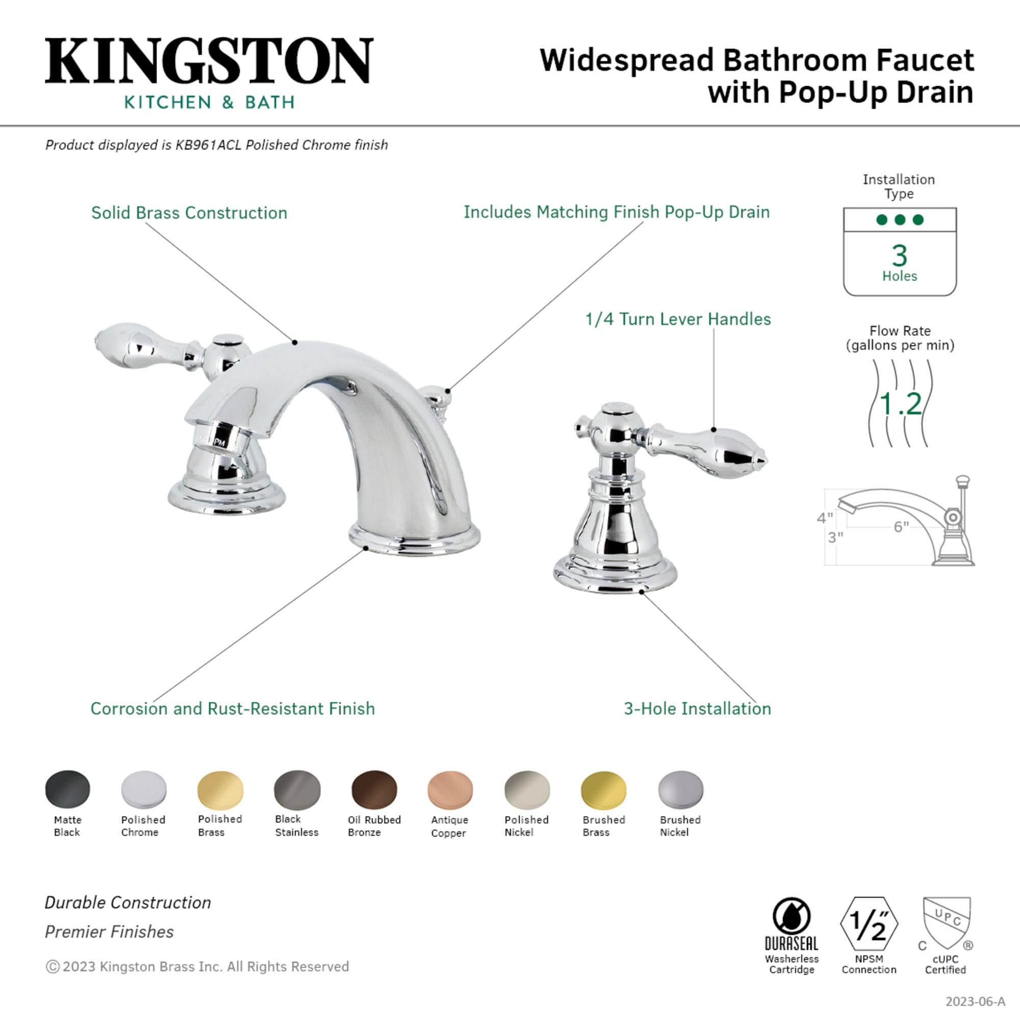 Kingston Brass WLKB966ACL Lavatory-Faucets - View #3