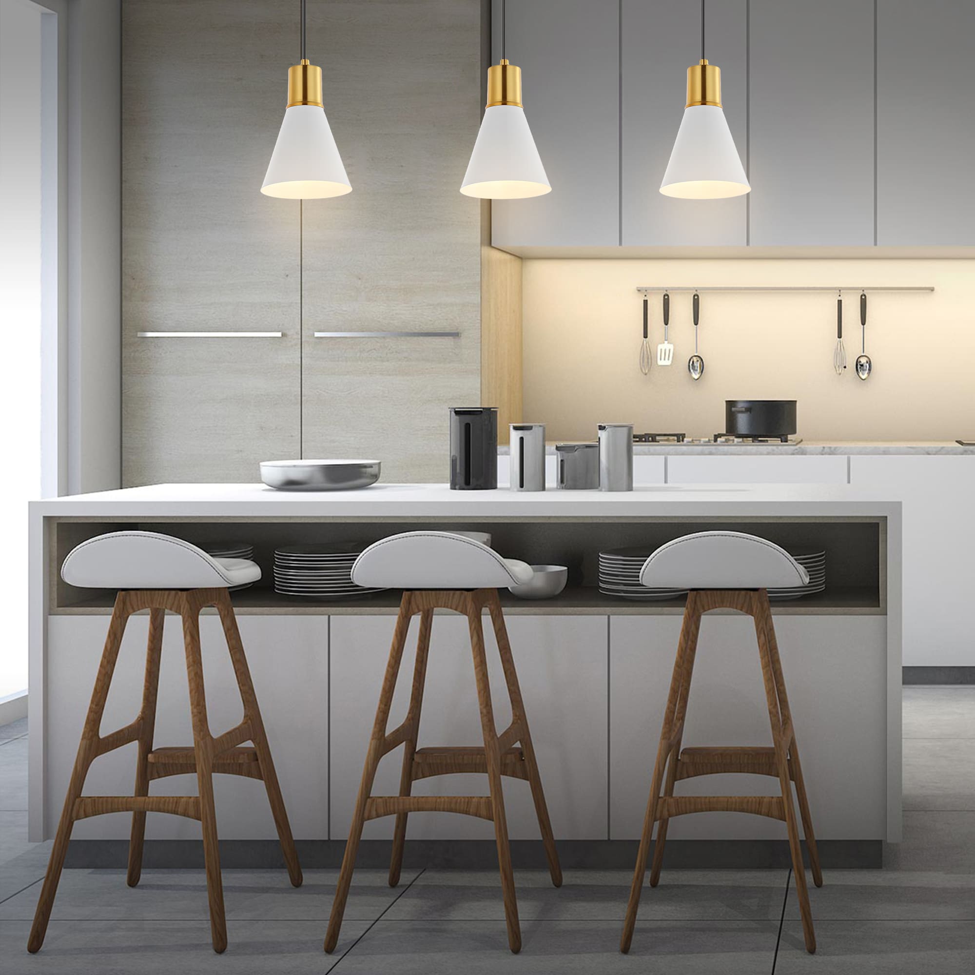 Apollo White and Brass Gold 33.5" Adjustable Linear LED Pendant