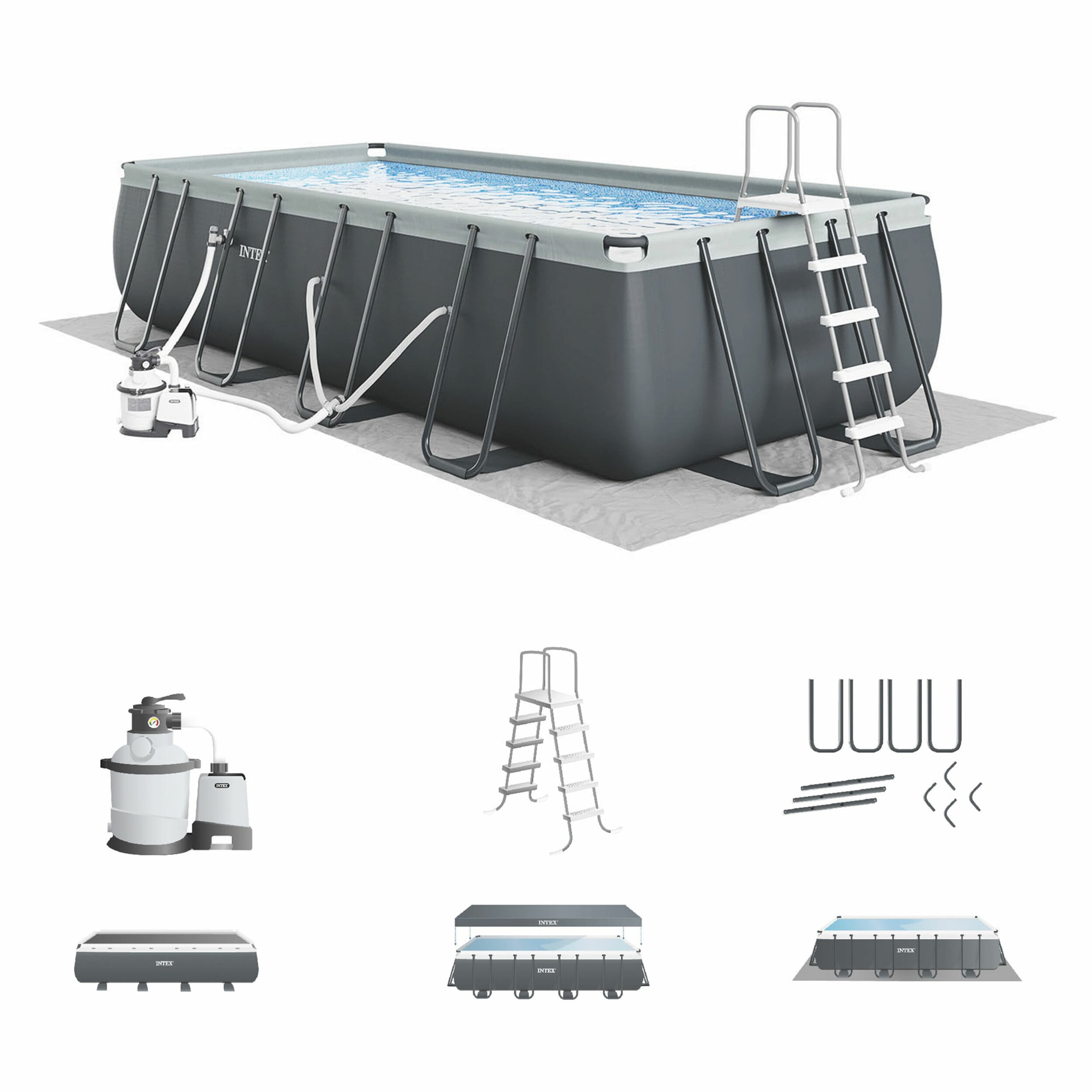 Intex 24-ft x 12-ft x 52-in Metal Frame Rectangle Above-Ground Pool with  Filter Pump,Ground Cloth,Pool Cover and Ladder in the Above-Ground Pools  department at Lowes.com