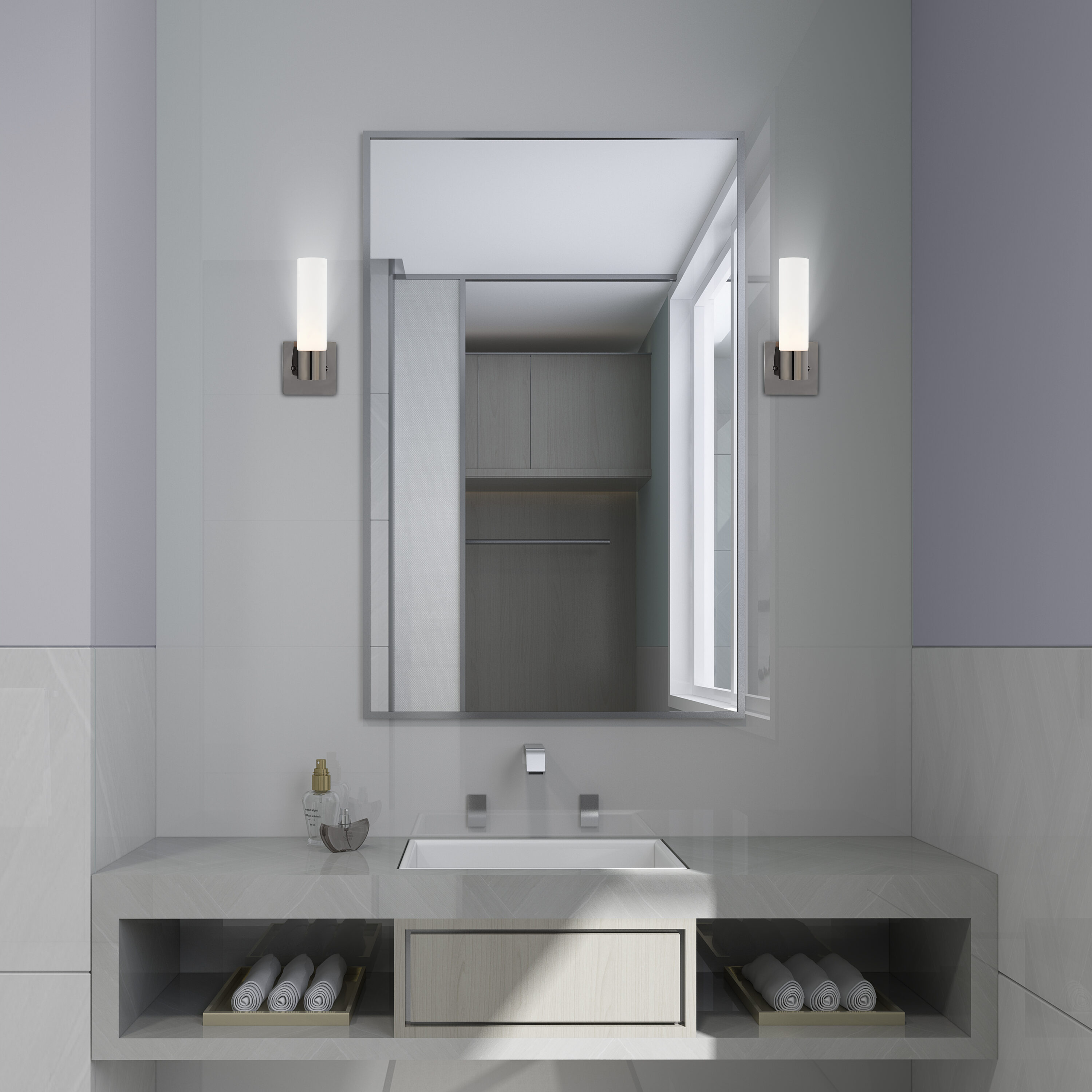 Black Chrome Dimmable Sconce with Satin Opal Glass