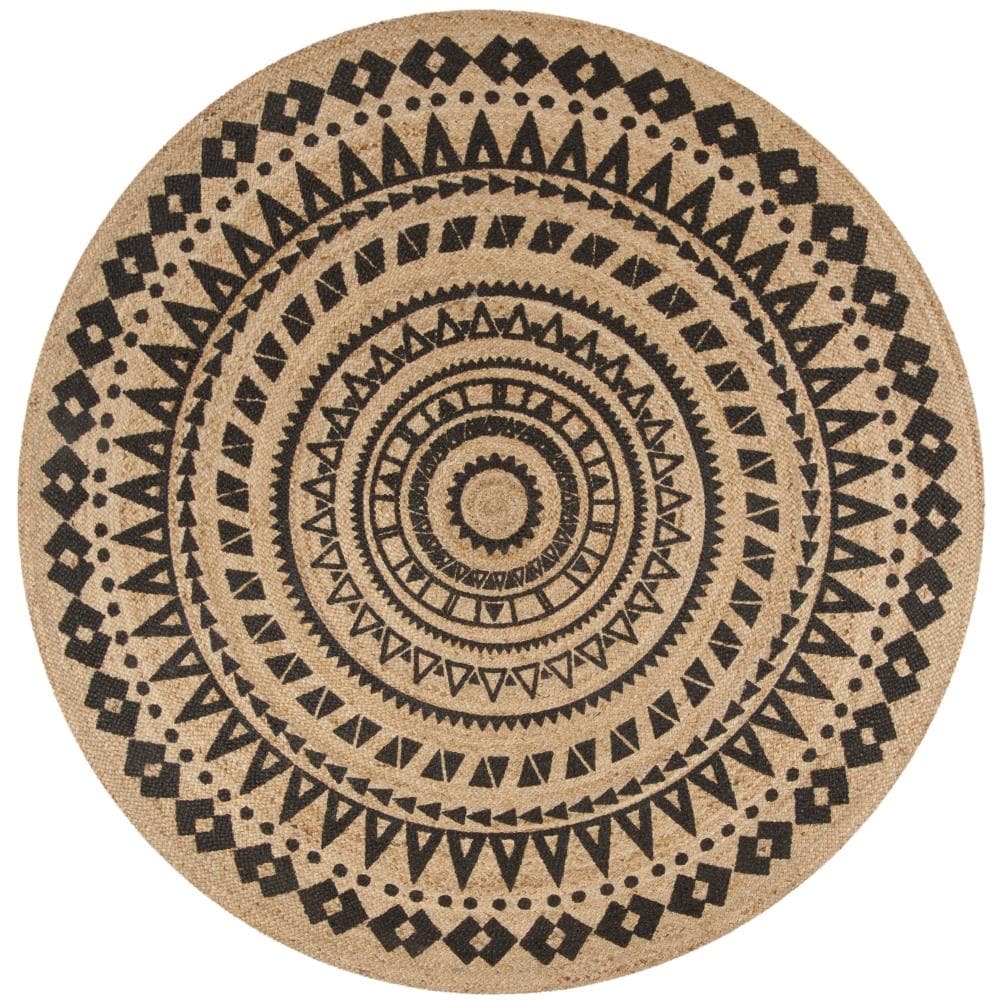 Safavieh NF802K-9R Natural Fiber Lenz 9 x 9 (ft) Jute Black/Natural Round Indoor Abstract Coastal Area rug