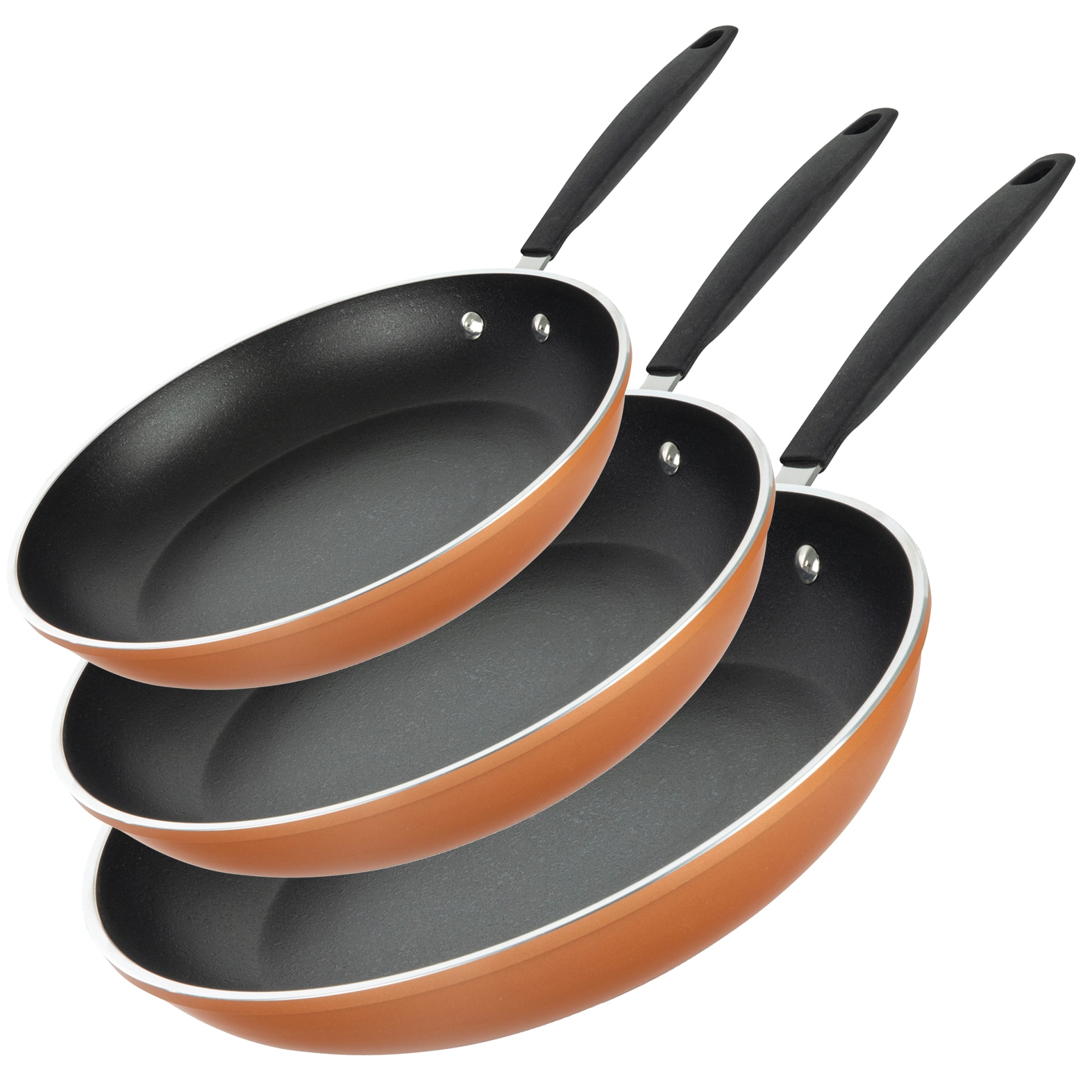 Healthy Nonstick Ceramic Coated Frying Pan - 3 Pcs Eco Friendly Durable Fry  Pan Cookware Set (8, 10 & 11 Pans) (Copper Stainless Steel)