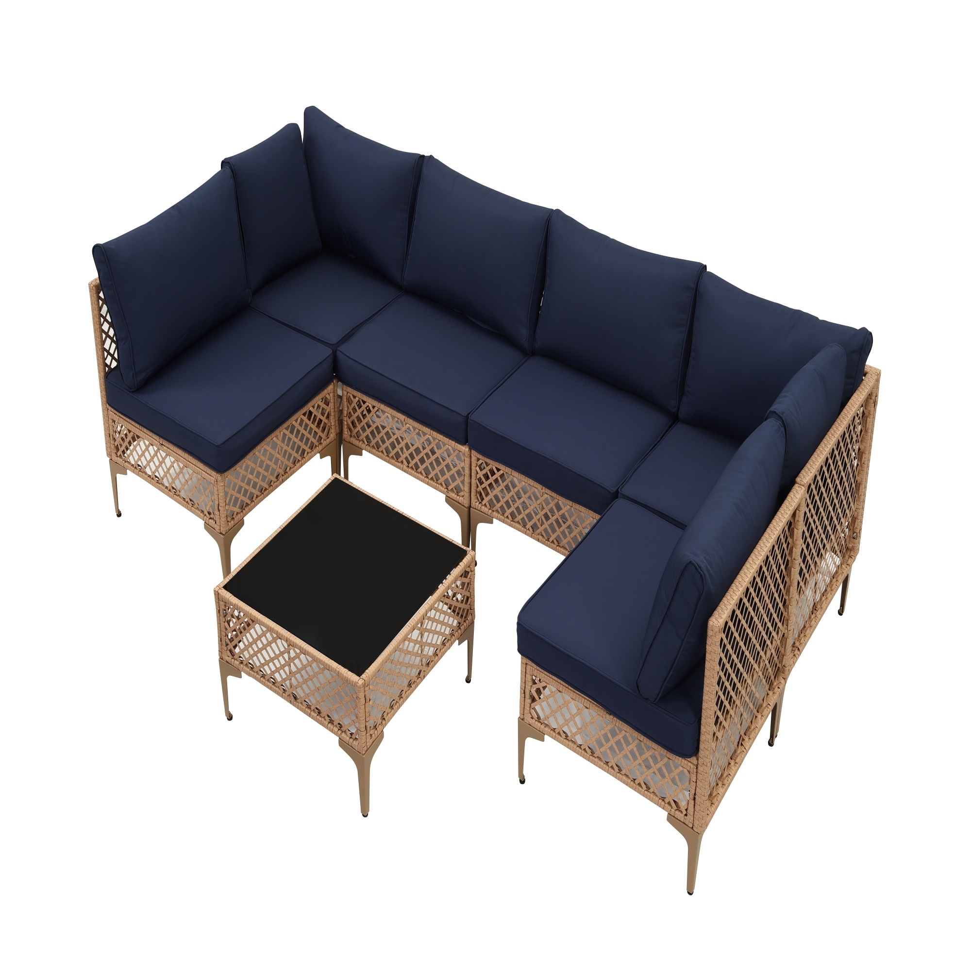 All-weather Conversation Set with Removable Cushions 7 -Piece Wicker Patio Conversation Set with Navy Cushions