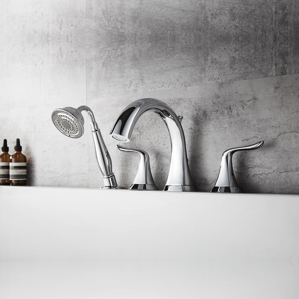 Vinnova 104224-BTF-PC Claudius Polished chrome 2-handle Wall-mount Low-arc Bathtub Faucet with Hand Shower ( Valve Included )