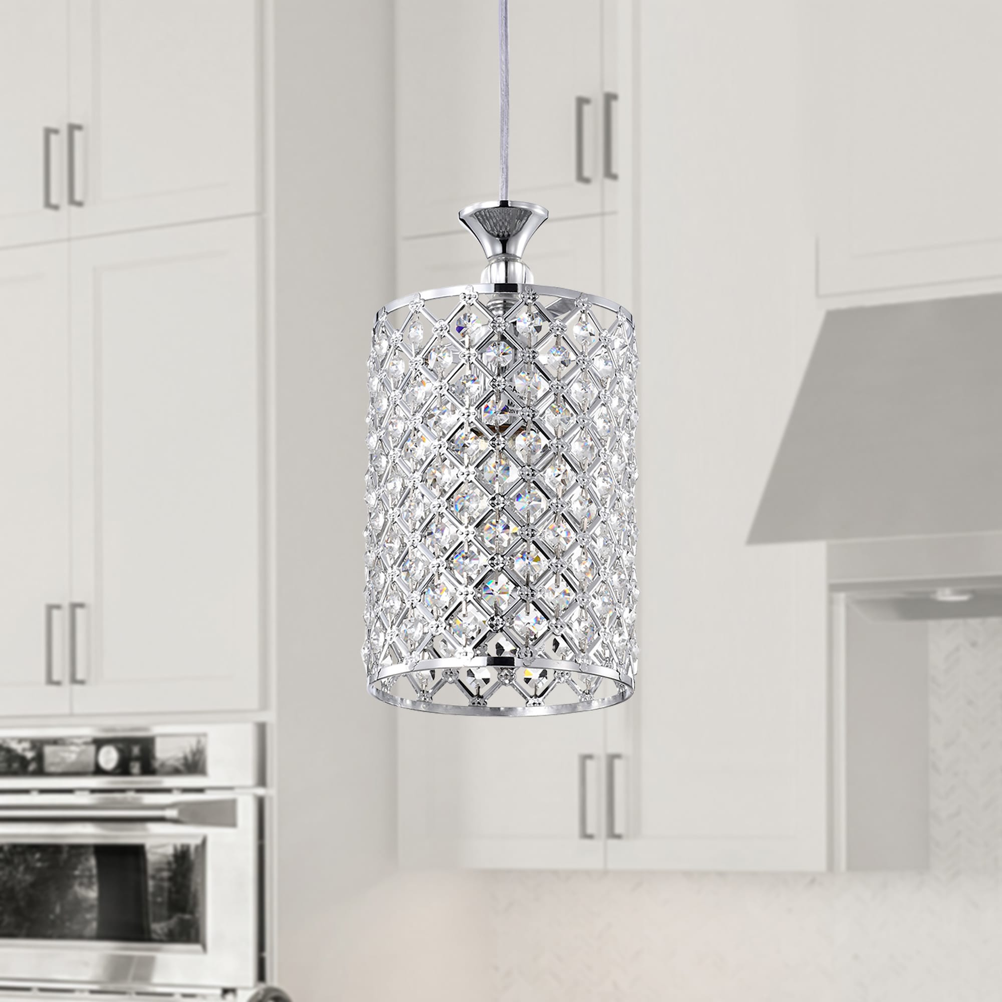 Chrome Crystal Beaded Mini Drum Pendant Light