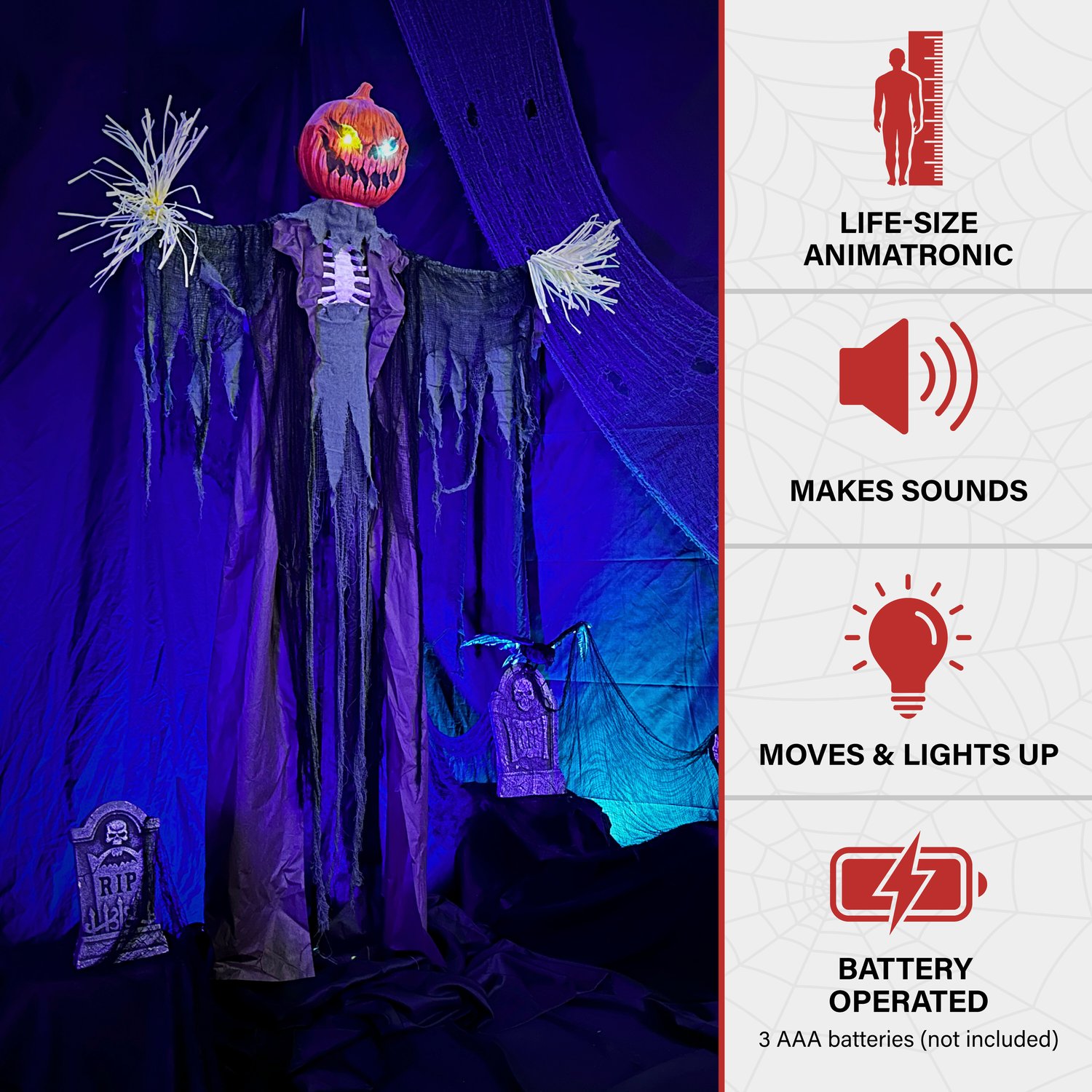 Haunted Hill Farm 7.0-ft Moaning Lighted Edward Scarecrow Porch