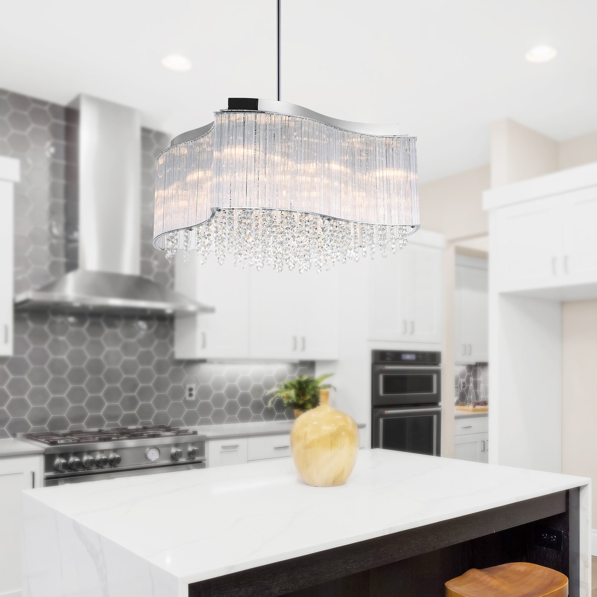 Elsa Chrome Mini Drum Shade Chandelier with Crystal Beads