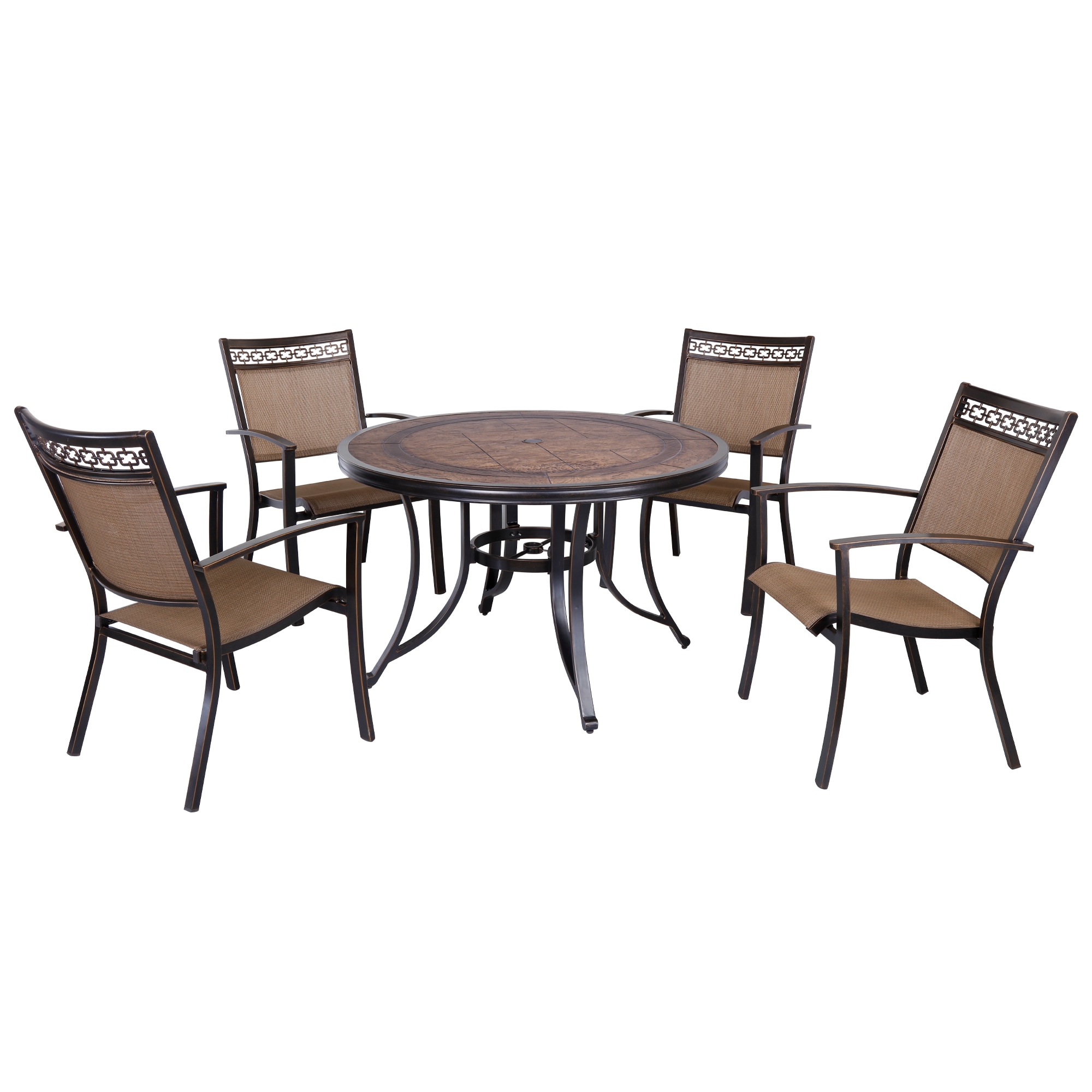CASAINC CA-IVY203-ST 5 -Piece dark gold Patio Dining Set Aluminum Round Table with 4 Brown Stationary Chairs