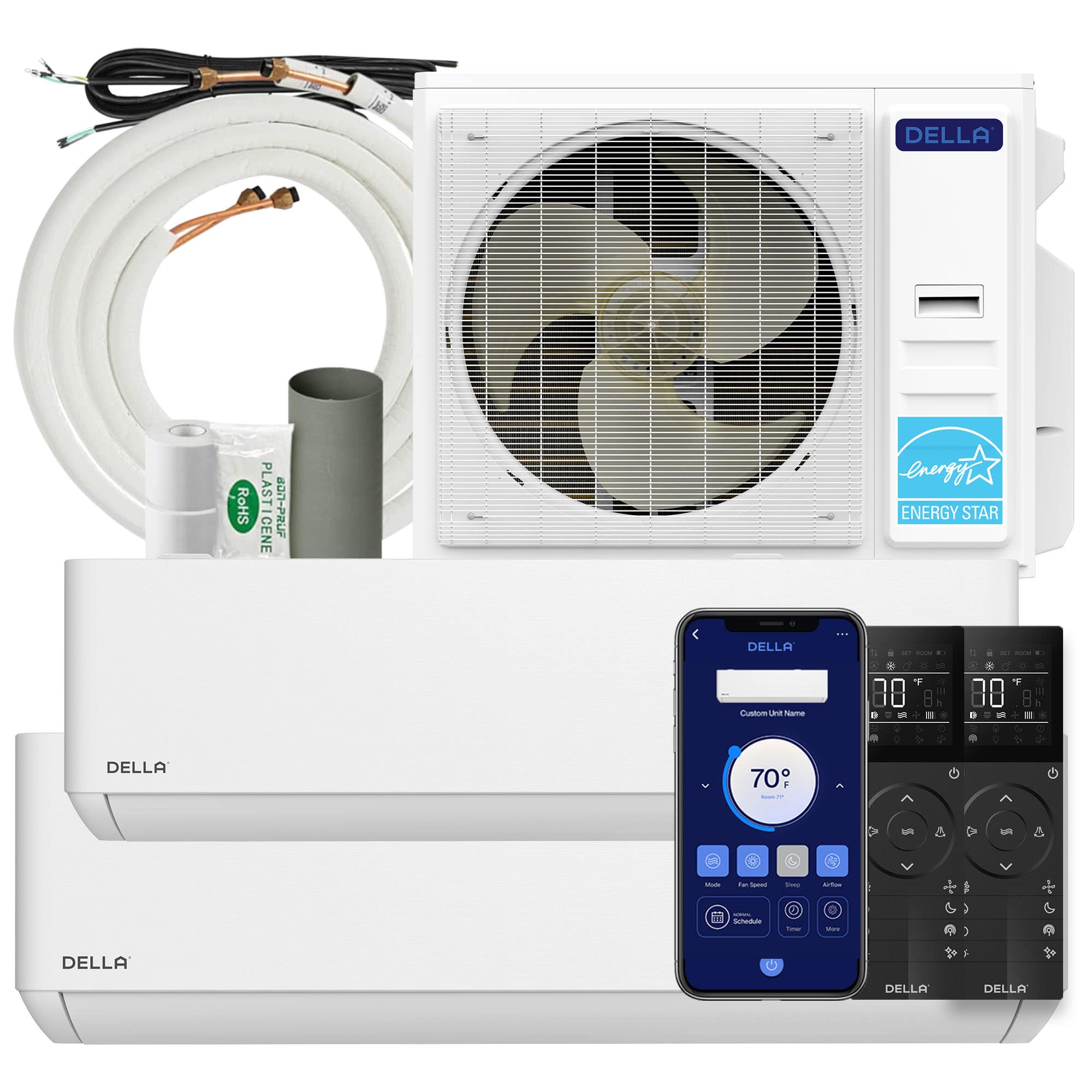 DELLA  36K BTU 2-Zone 12K-18K Soft Airflow Mini Split AC with Heat Pump Fits Up to 1550 Square Feet
