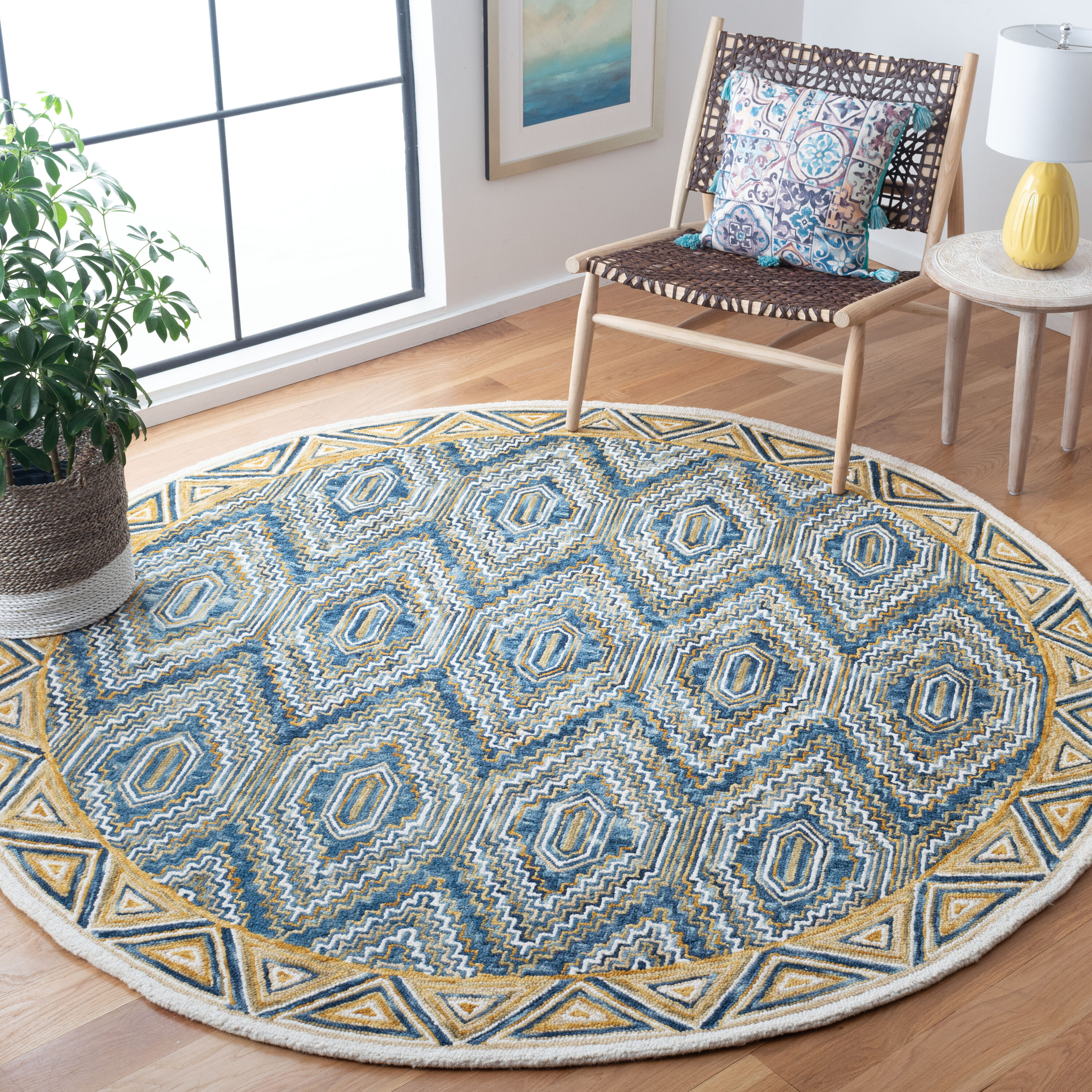 Safavieh APN822M-7R Aspen 822 Blue/Gold Bohemian 7ft x 7ft Round Rug