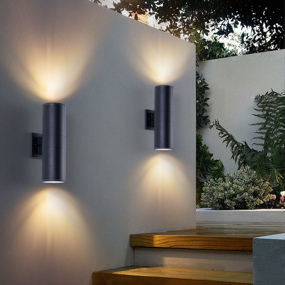 Blisstyle 14 Inch Modern Outdoor Porch Light Patio Light in 2 Lights with Aluminum Cylinder and Tempered Glass Cover Waterproof Wall Sconce 2 Pack Matte Black Bulbs NOT Included Lighting Outdoor Lighting Black Iron
