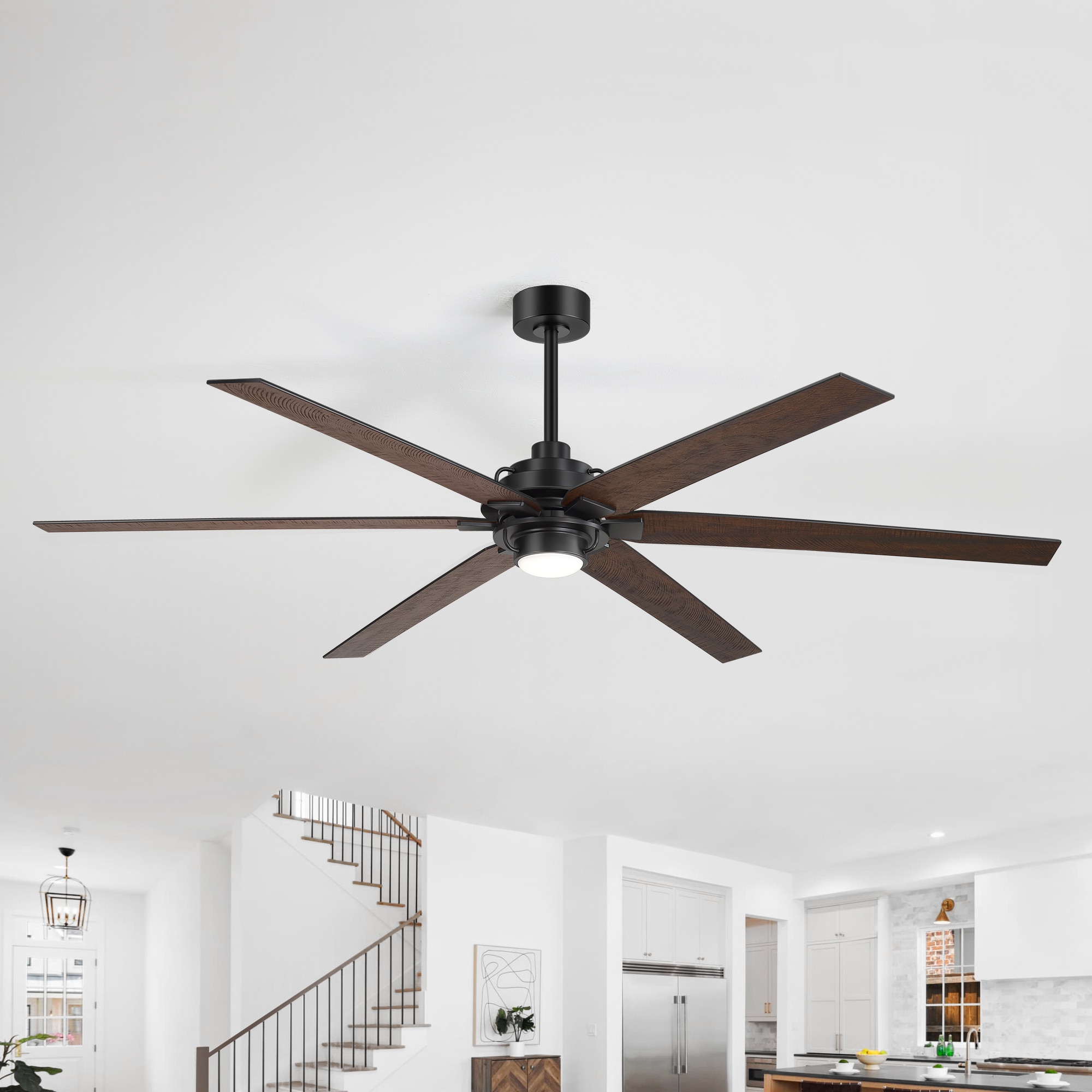 Breezary 32027-BK Windmill 72-in Color-Changing Integrated LED Matte Black with Black and Dark Brown Blades Ceiling Fan With Light - Remote Included ( 6 -Blade )