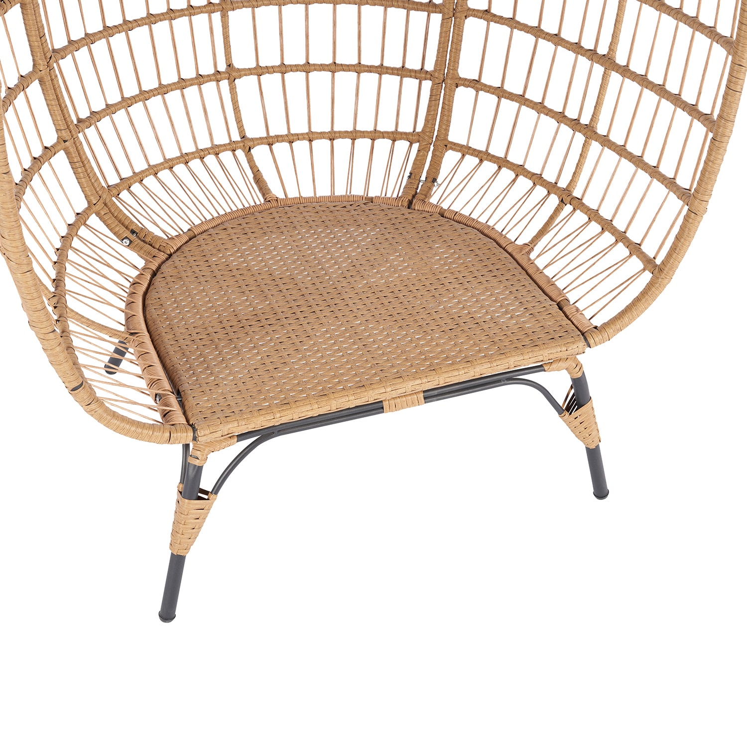 SINOFURN Wicker Brown Rattan Frame Stationary Egg Chair With Gray ...