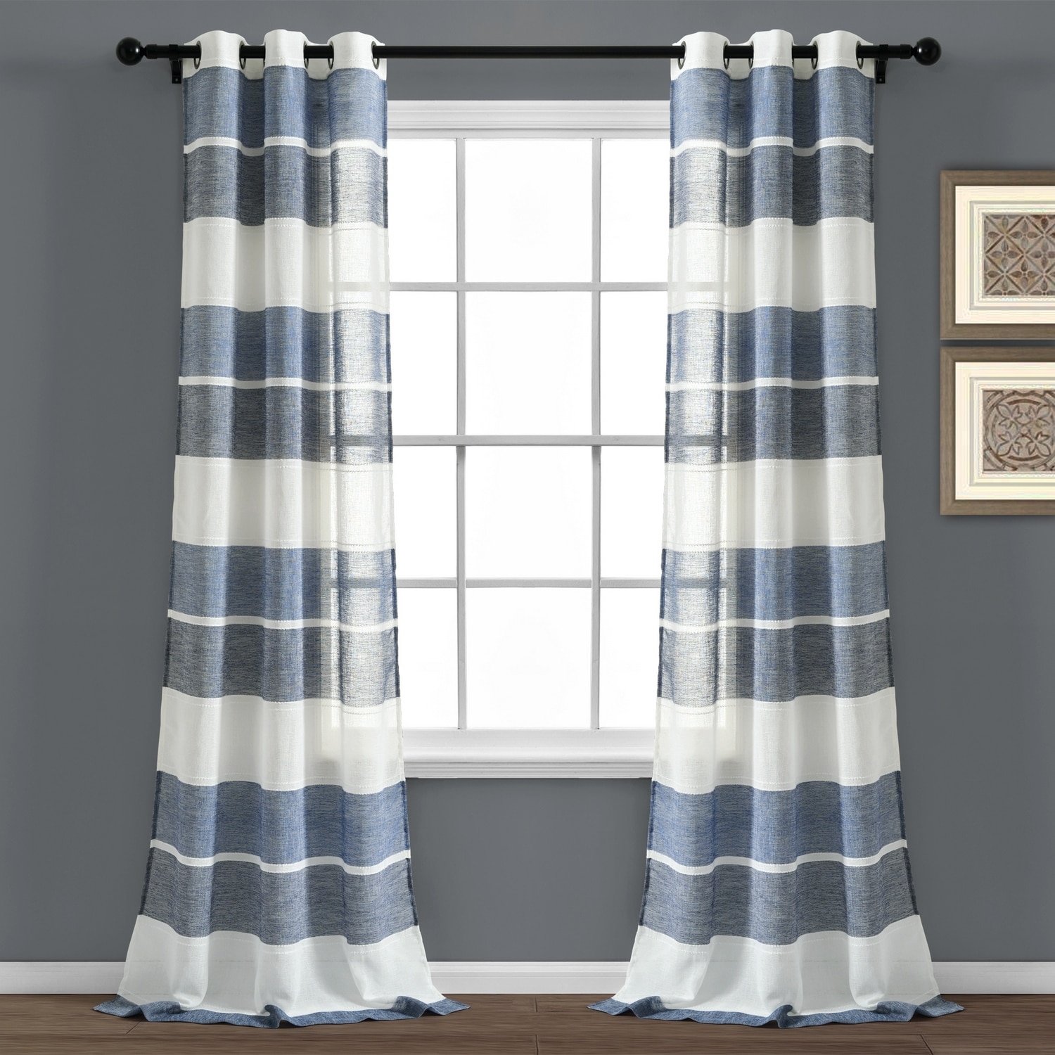 Lush Decor 16T004783 84-Inches Navy Sheer Grommet Curtain panel pair