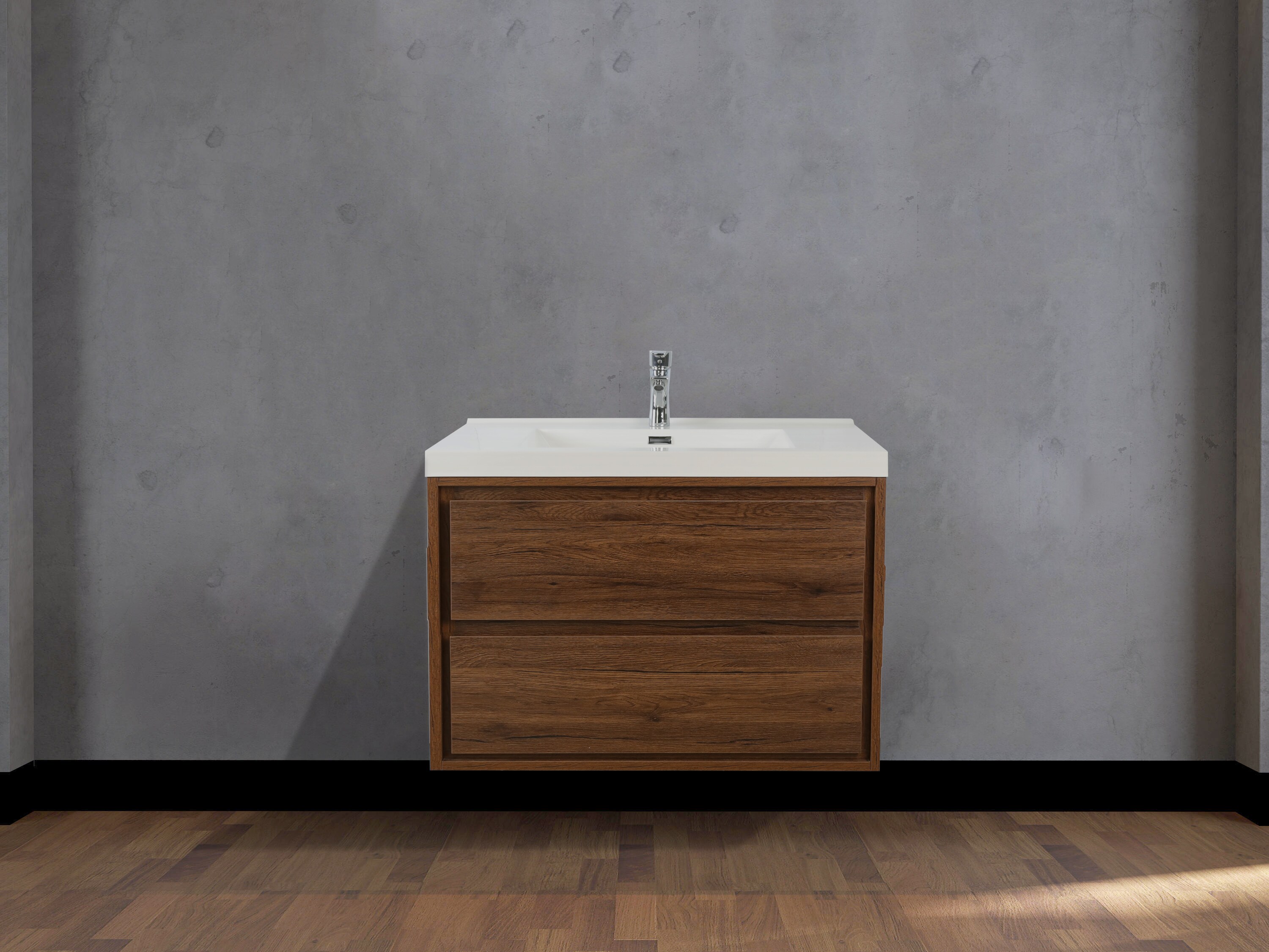 Moreno Bath Sage 30-in Rosewood Single sink Floating Bathroom Vanity with Glossy white Acrylic Top