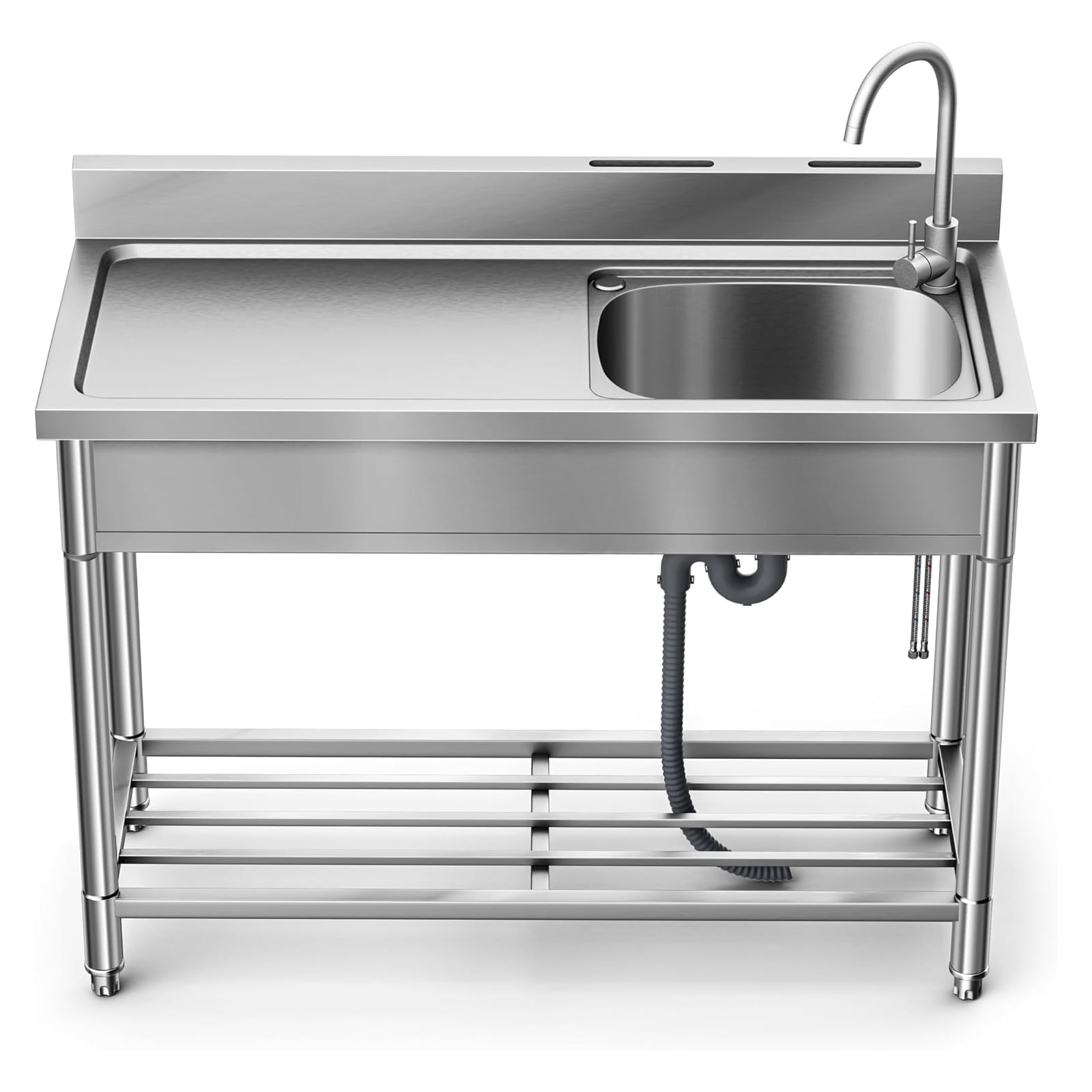 GarveeLife 32x20x40 Stainless Steel Utility Sink Freestanding Single Bowl with Hot and Cold Water Faucet Commercial Kitchen Laundry Bathroom Garage Garden Sink