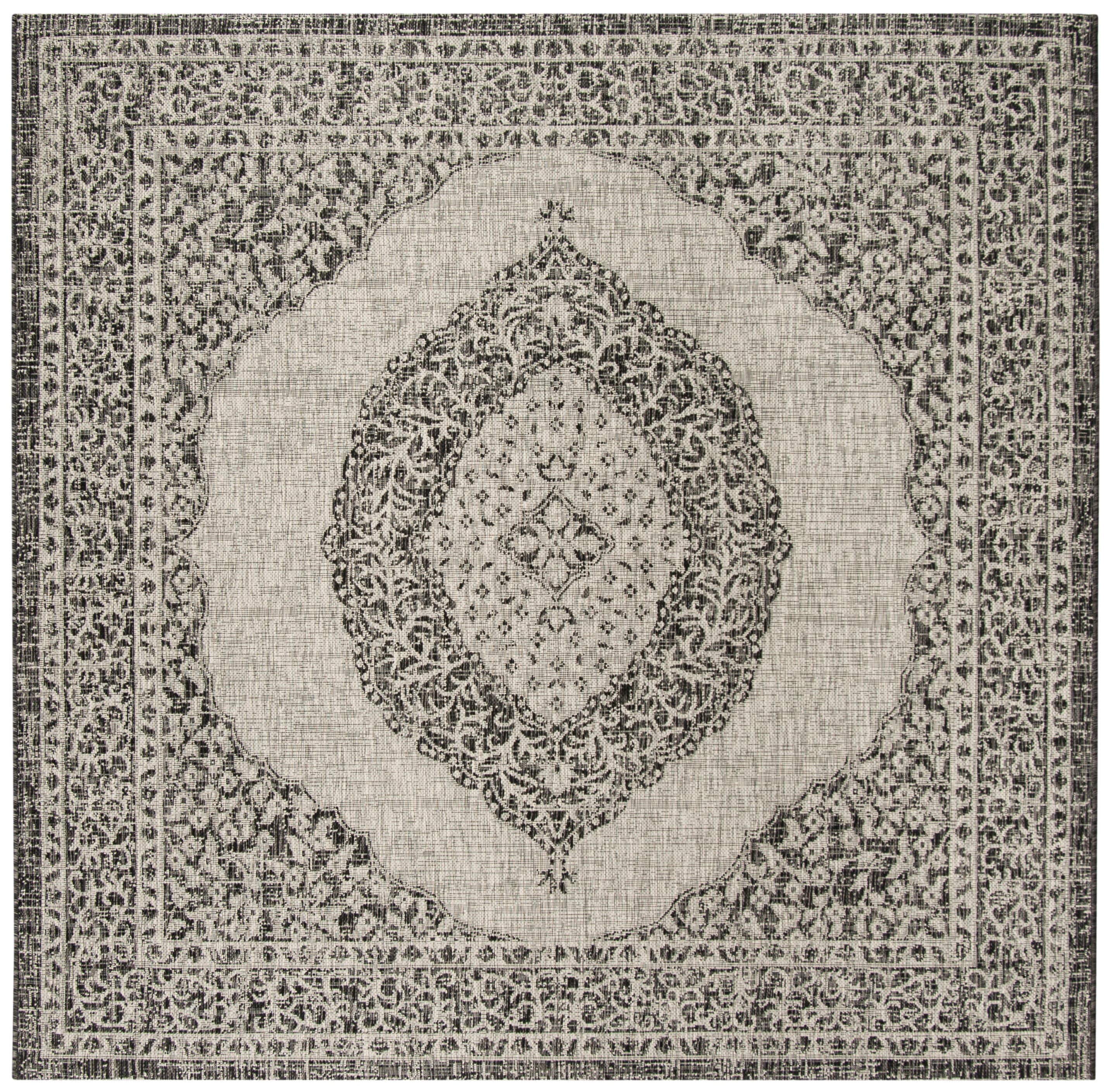 Light Grey and Black Square Synthetic Flat Woven Area Rug