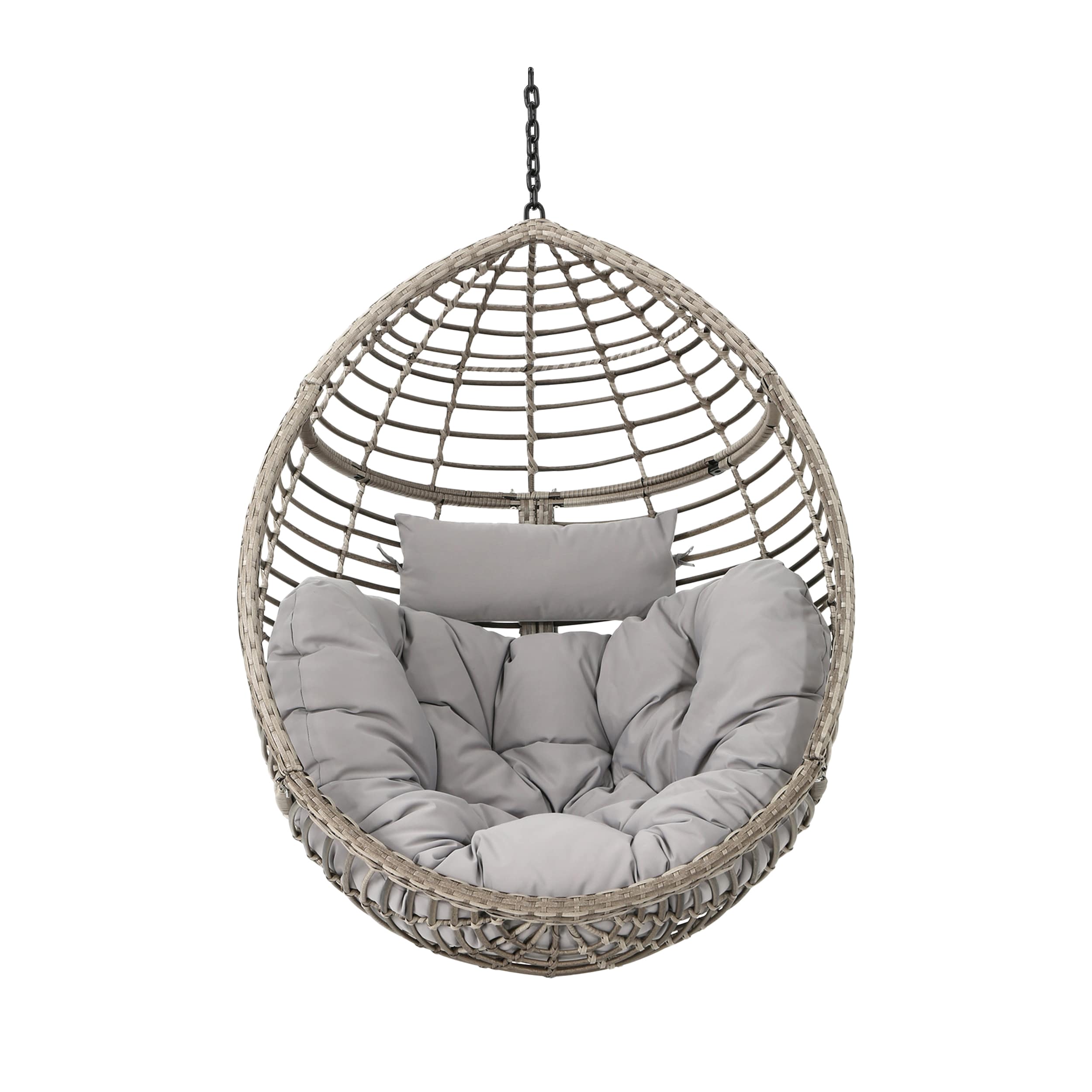Best Selling Home Decor 312596 Layla Wicker Gray Hanging Egg Chair with Gray Cushioned Seat