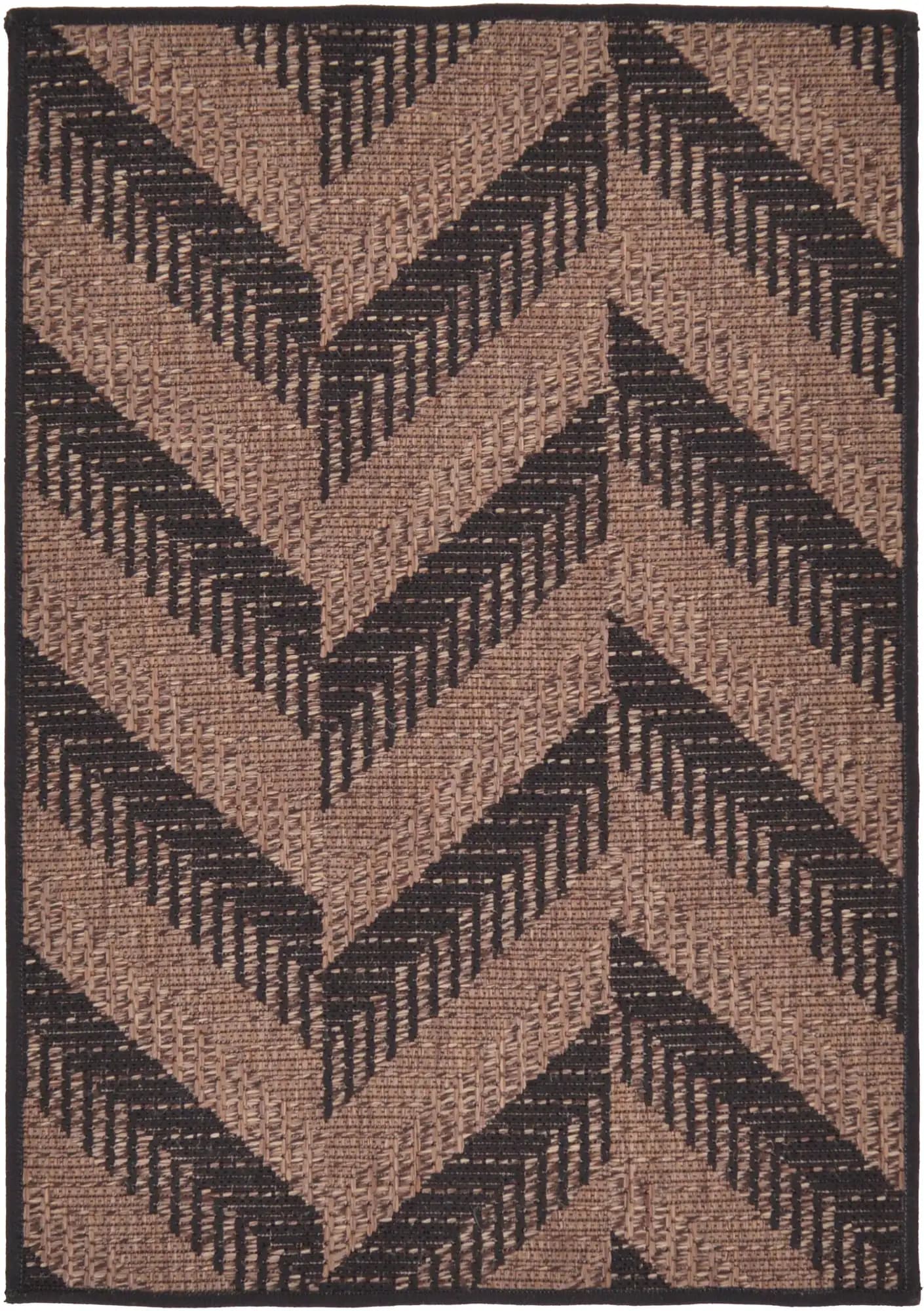 Chevron Pattern Black and Brown Synthetic Outdoor Area Rug