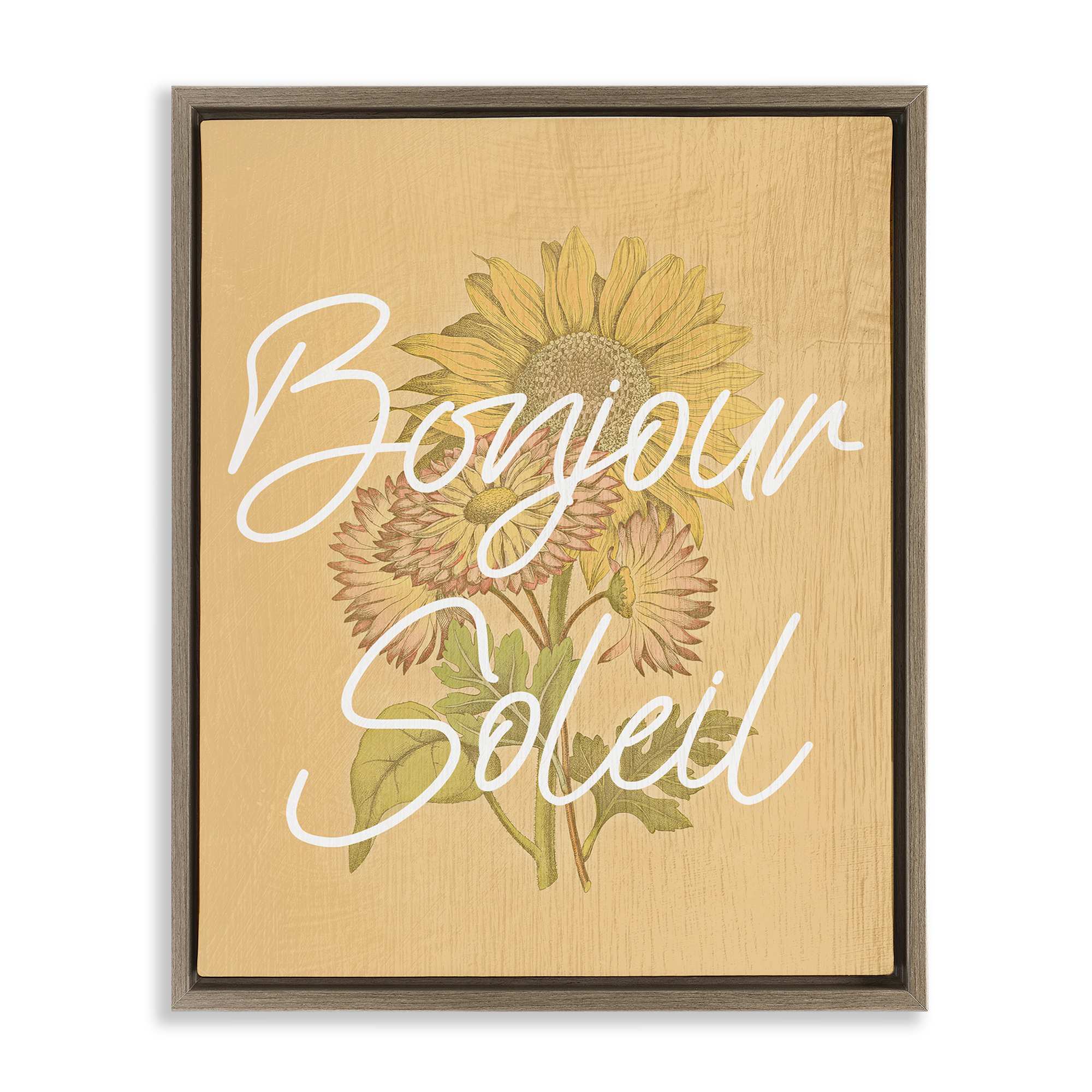 Stupell Industries BT-138-FFE-24X30 Hello Sunshine French Phrase Brown Framed Floater Canvas Wall Art By Lil' Rue 25 x 31