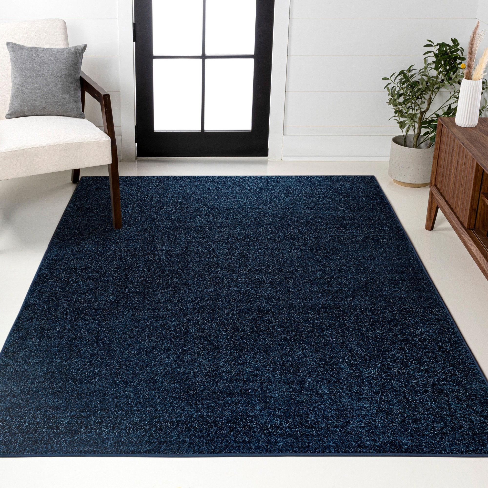 JONATHAN  Y SEU100C-9 SUPERSOFT Haze 9 x 12 (ft) Loomed Navy Rectangular Indoor Solid Mid-Century Modern Pet Friendly Area rug