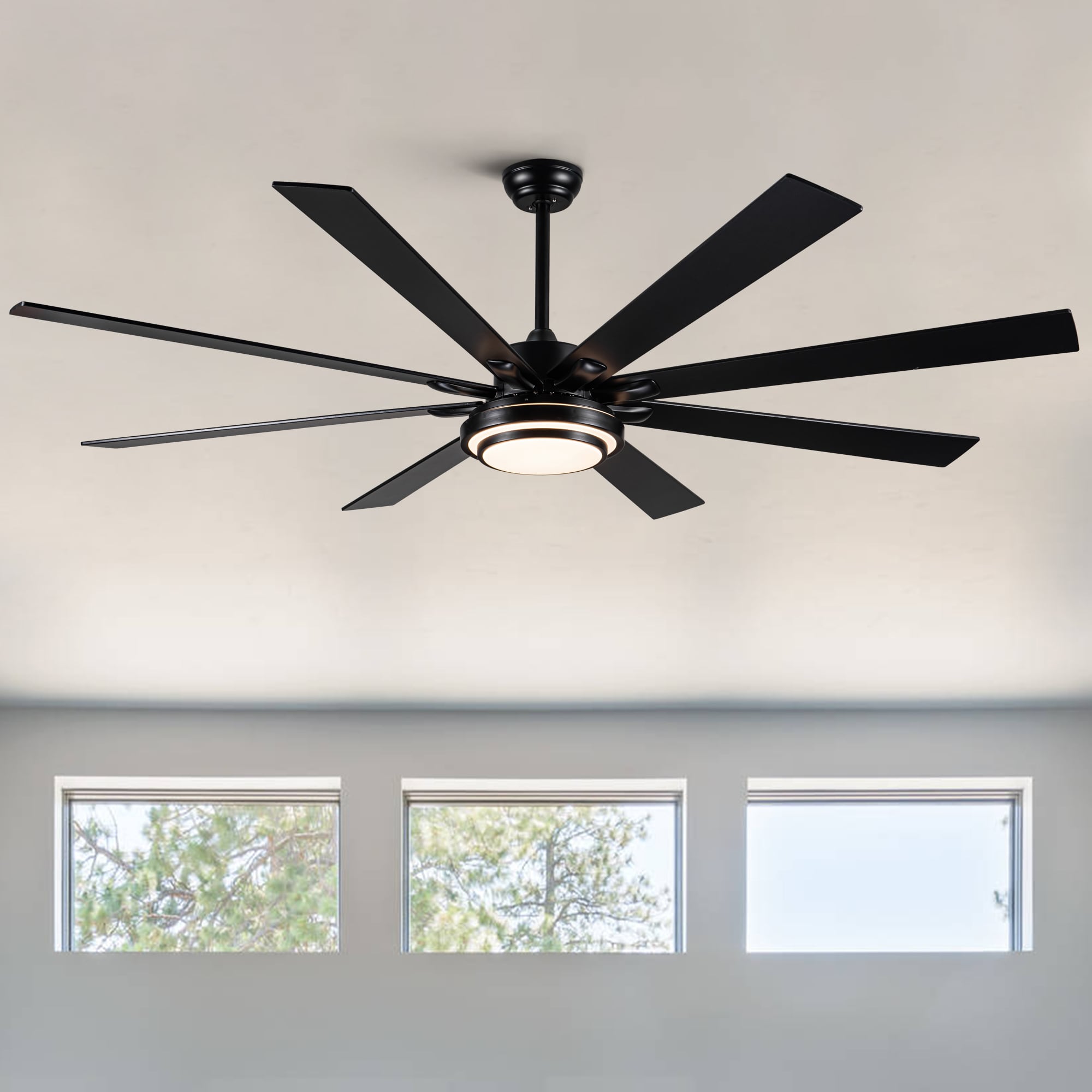 YUHAO LSDC8723BK72 GrandGlow 72-in Color-Changing Integrated LED Outdoor Black with Multiple finishes Blades Ceiling Fan With Light - Remote Included ( 8 -Blade )