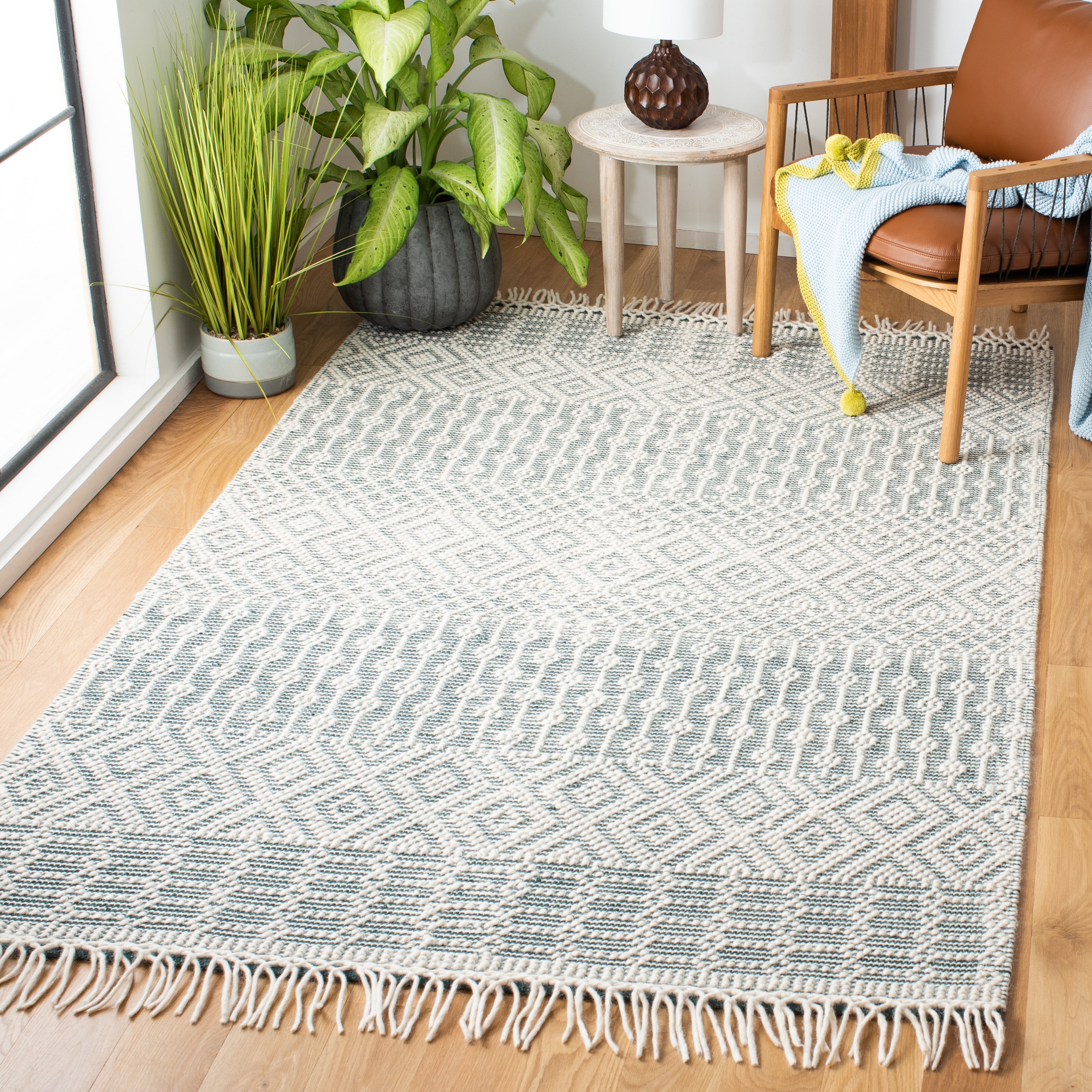 Safavieh NAT852Y-3 Natura Alana 3 x 5 (ft) Loomed Wool Green Rectangular Indoor Geometric French Country Throw rug