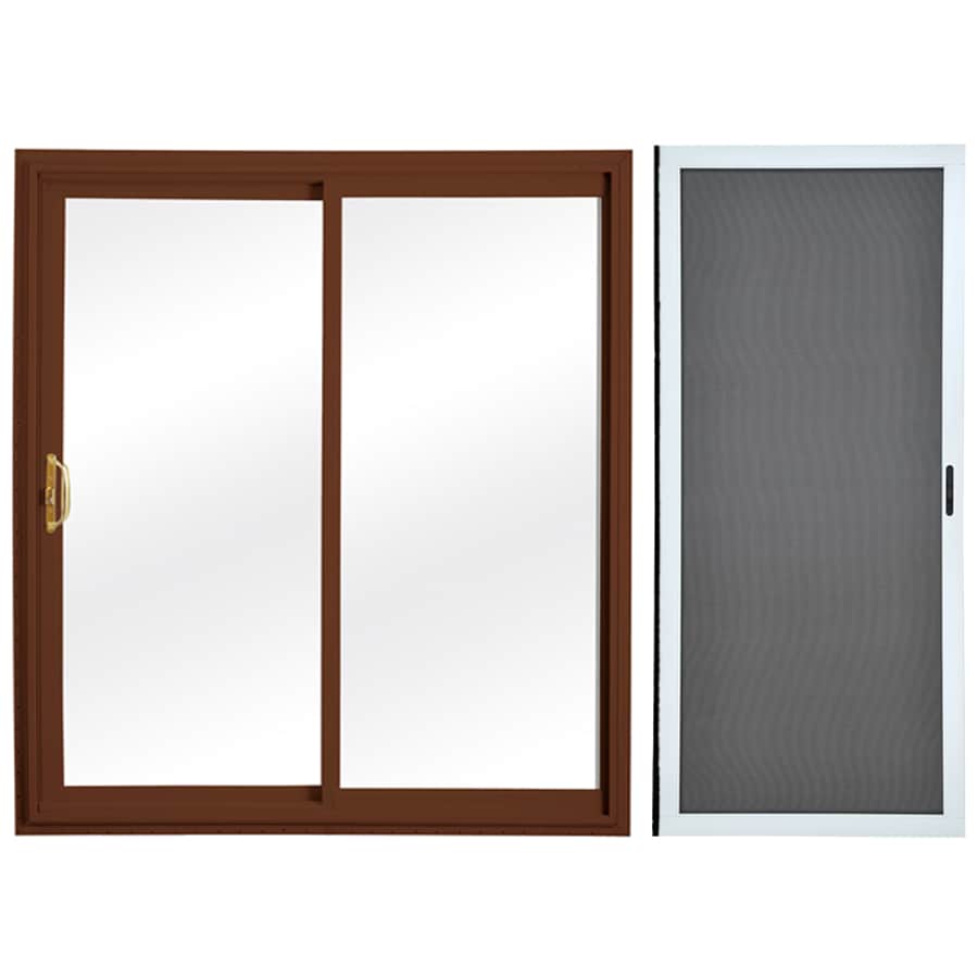 RELIABILT  60-in x 80-in Tempered Brown Vinyl Universal Sliding Patio Door with Screen
