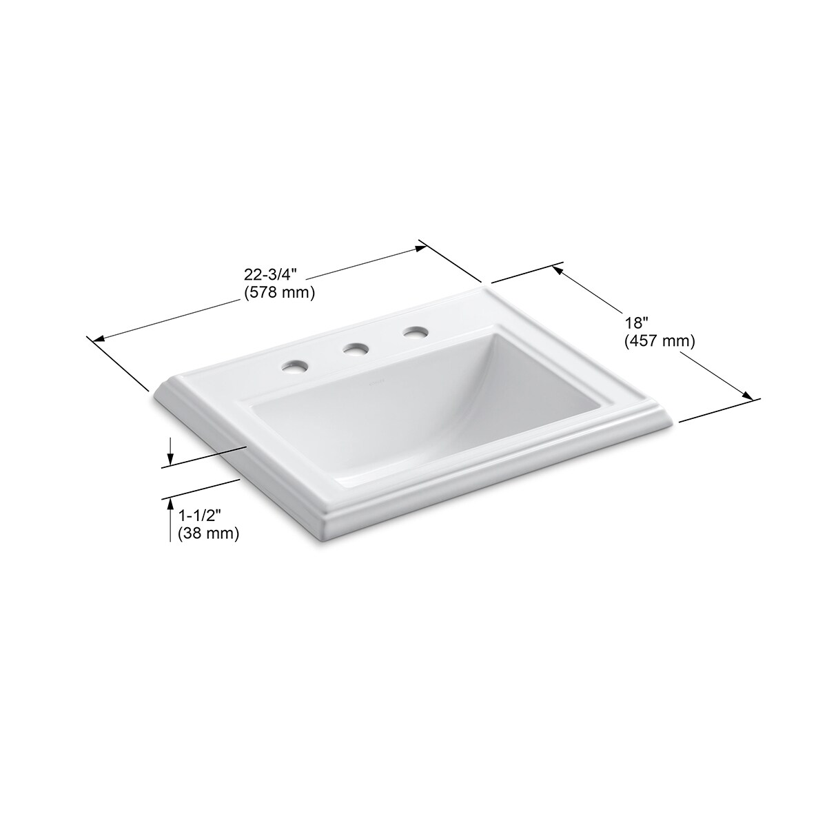 KOHLER Memoirs Classic Drop-In Vitreous China Bathroom Sink in White with Overflow Drain