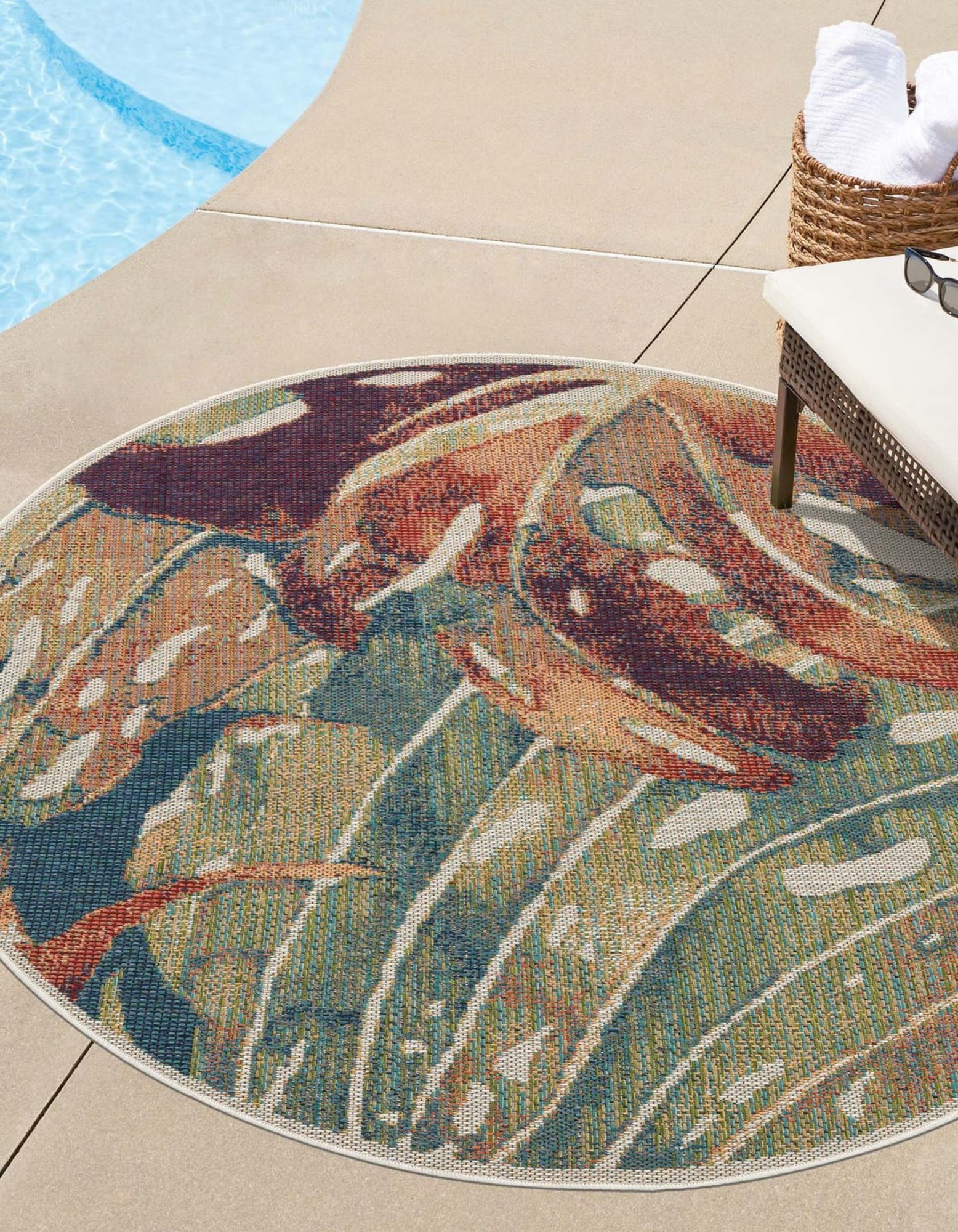 Unique Loom 3177059 Lucas Baja Outdoor 3 x 3 (ft) Loomed Polypropylene Multi Round Indoor/Outdoor Floral/Botanical Coastal Area rug