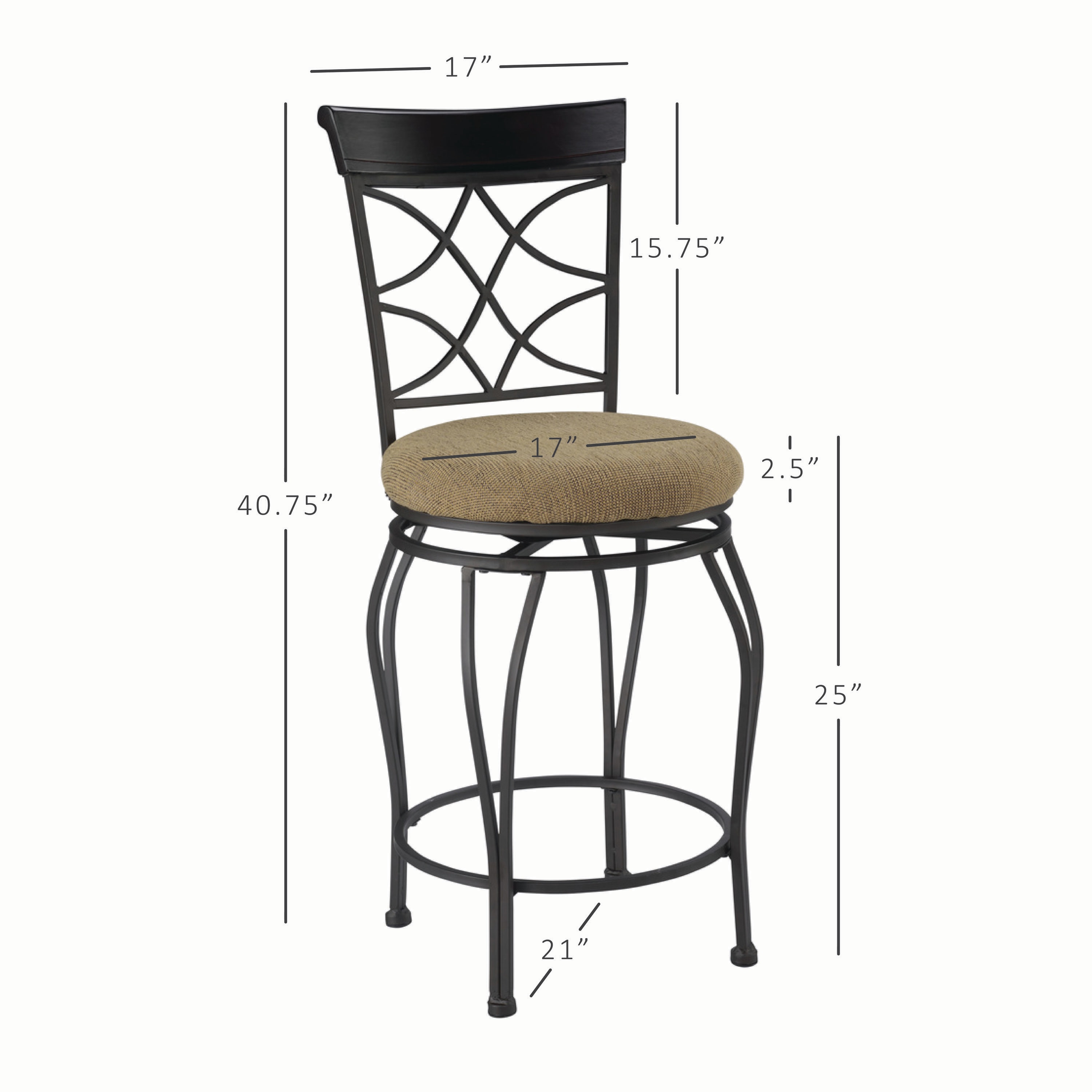 Linon Curves Counter Bar Stool 24 Brown 24-in H Counter Height 