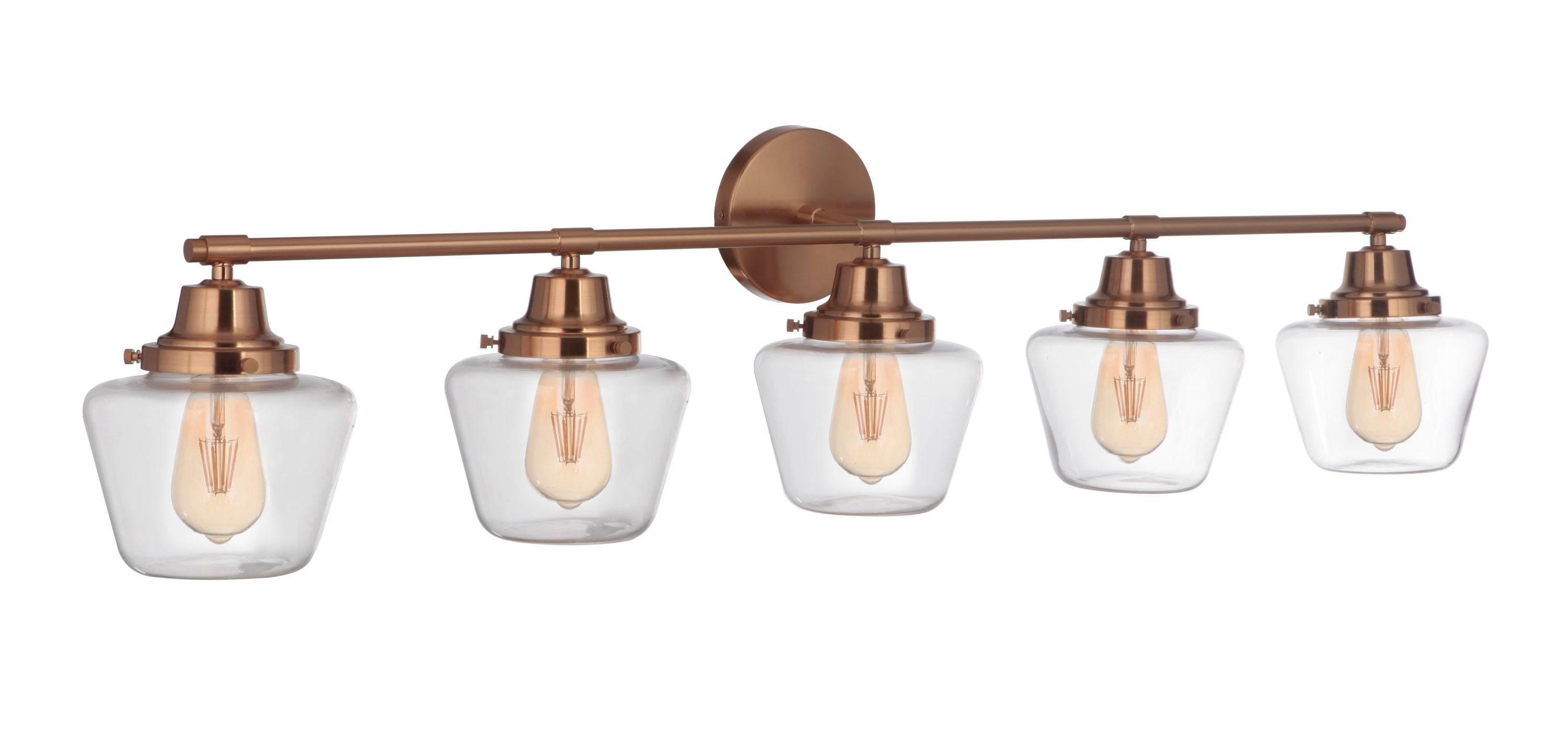 Essex 48'' Satin Brass 5-Light Vanity with Clear Glass Shades