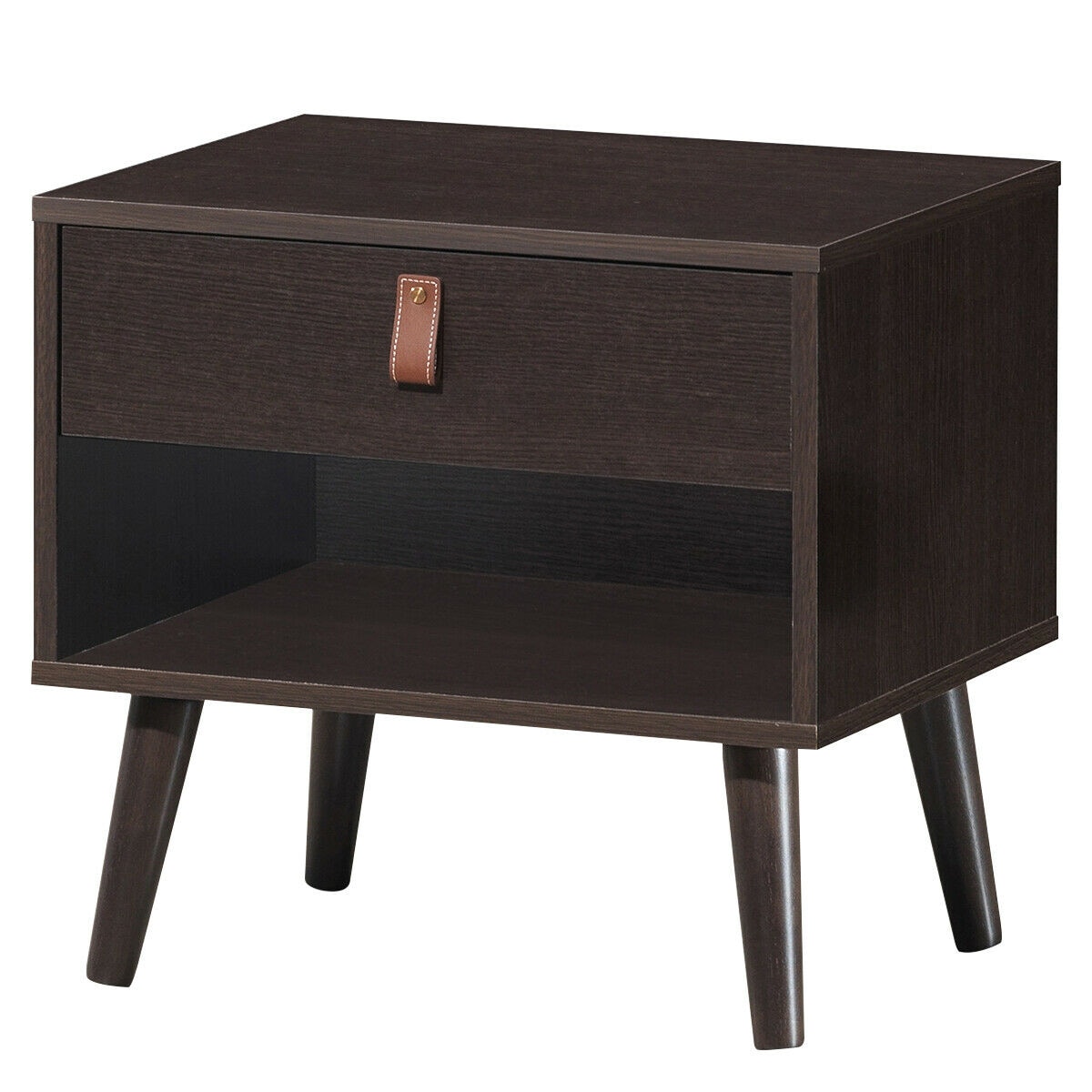 Slickblue D-CO-NB39136WH Mid-Centur Espresso Finish MDF and Wood Nightstand with Drawer and Shelf for Bedroom or Living Room Storage Office